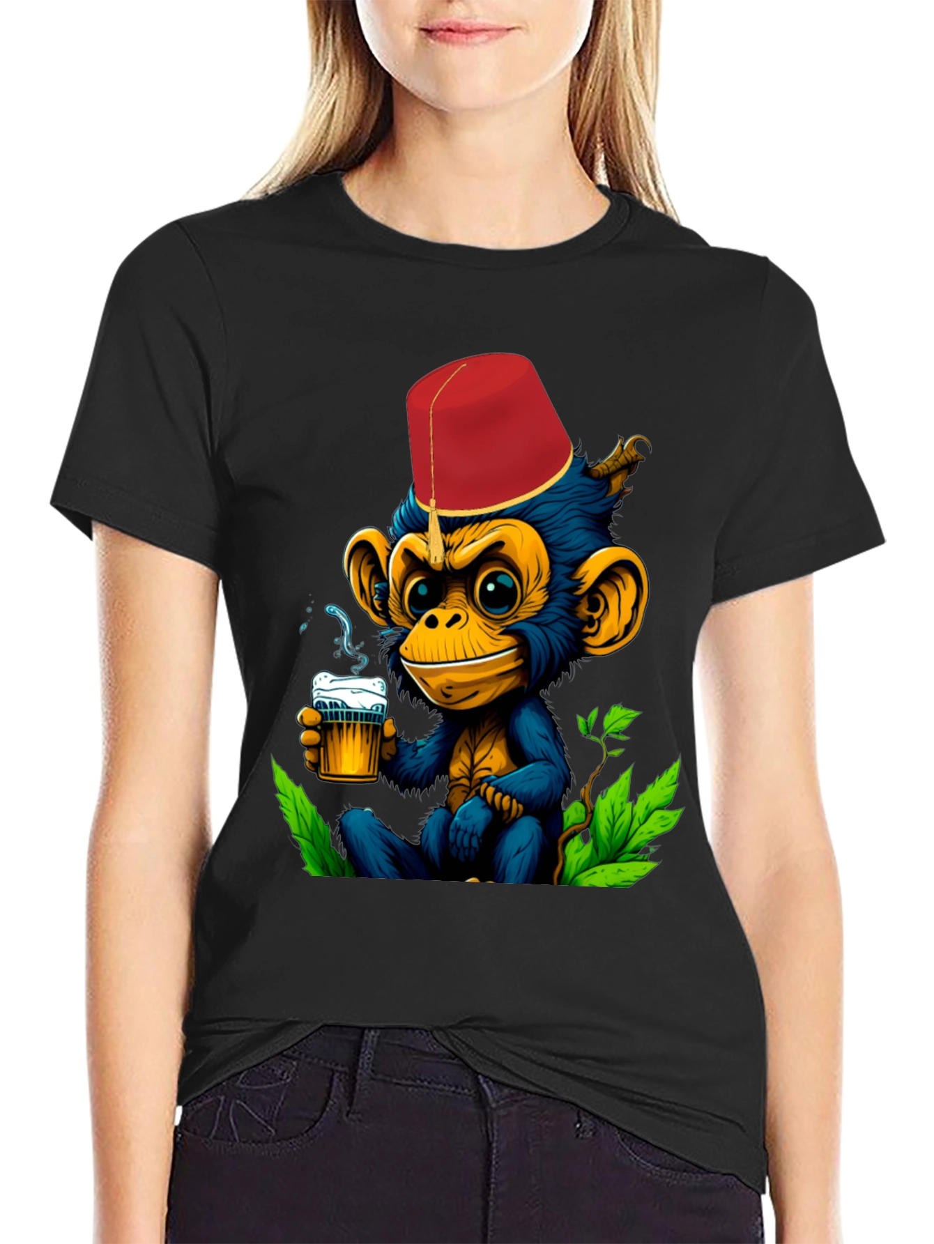 Monkey Fez Beer T-Shirt - Fun Cartoon Tee
