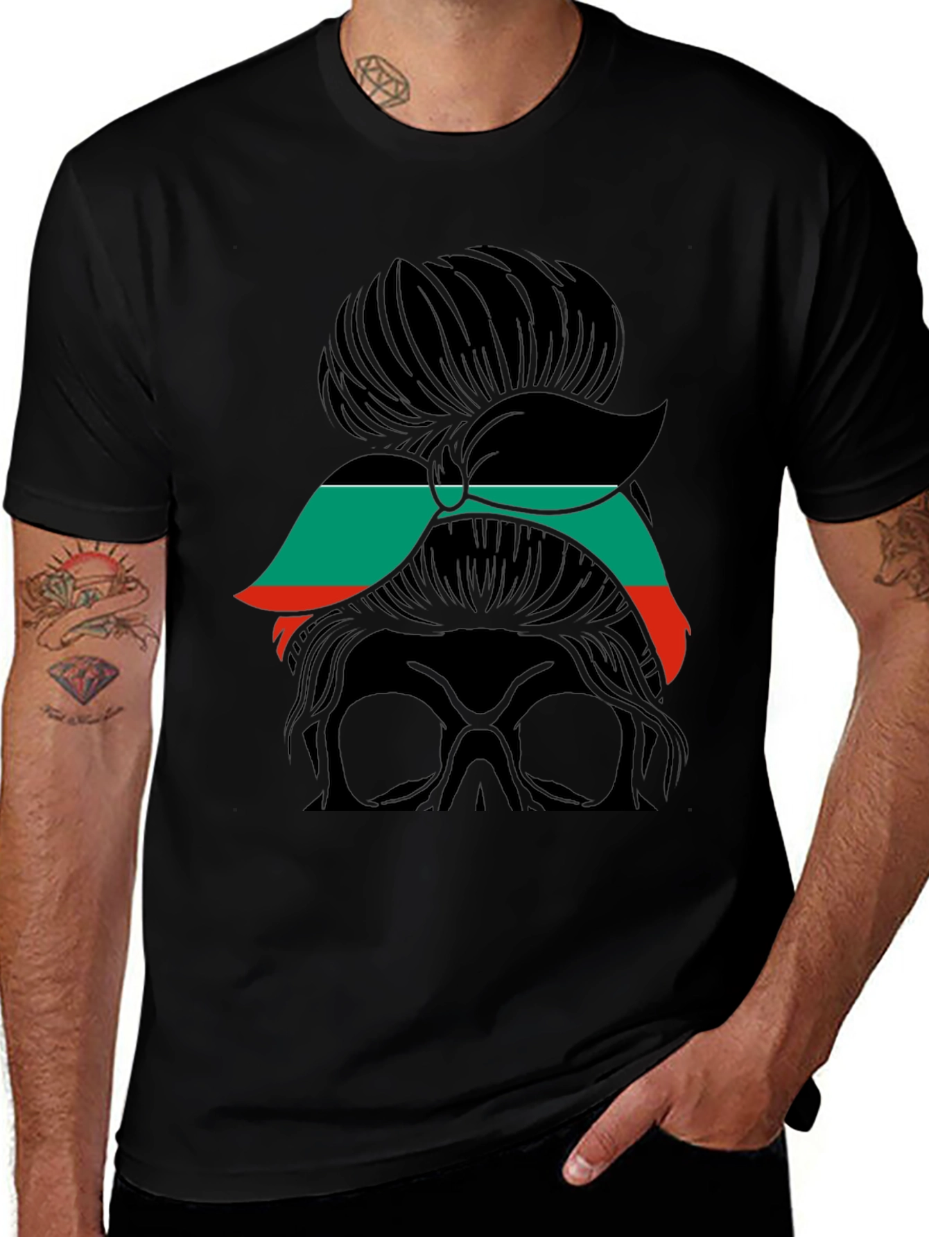 Messy Bun Skull T-Shirt - Stylish & Edgy