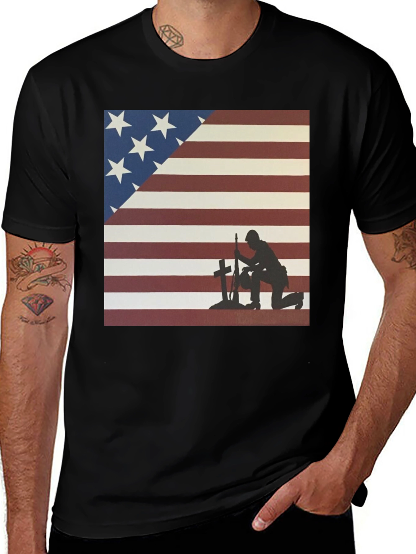 Patriotic Soldier T-Shirt: American Flag Design