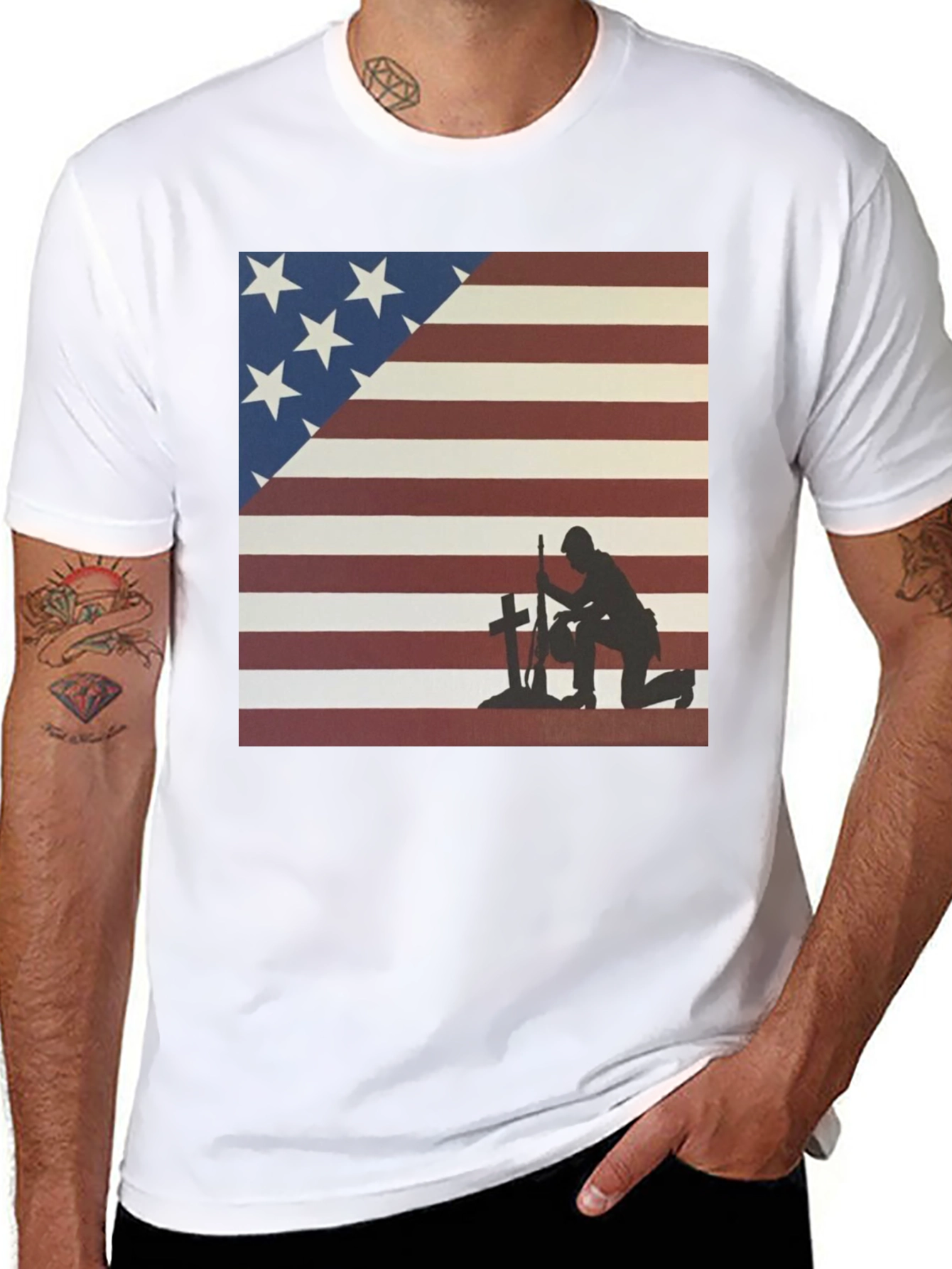 Patriotic Soldier T-Shirt: American Flag Design