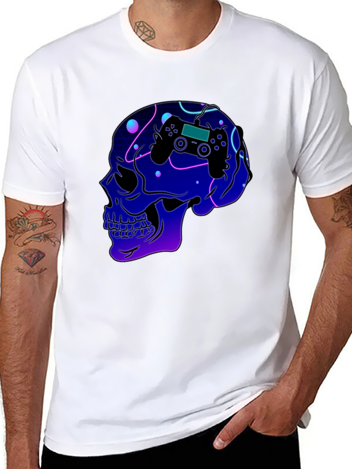 Gaming Skull T-Shirt - Neon Controller Design