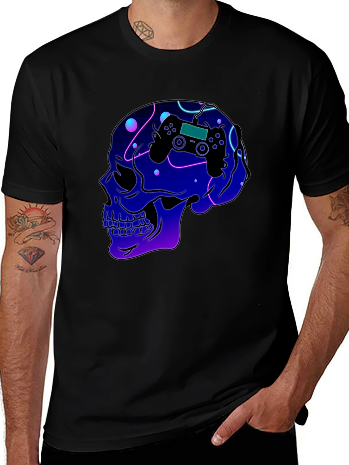 Gaming Skull T-Shirt - Neon Controller Design