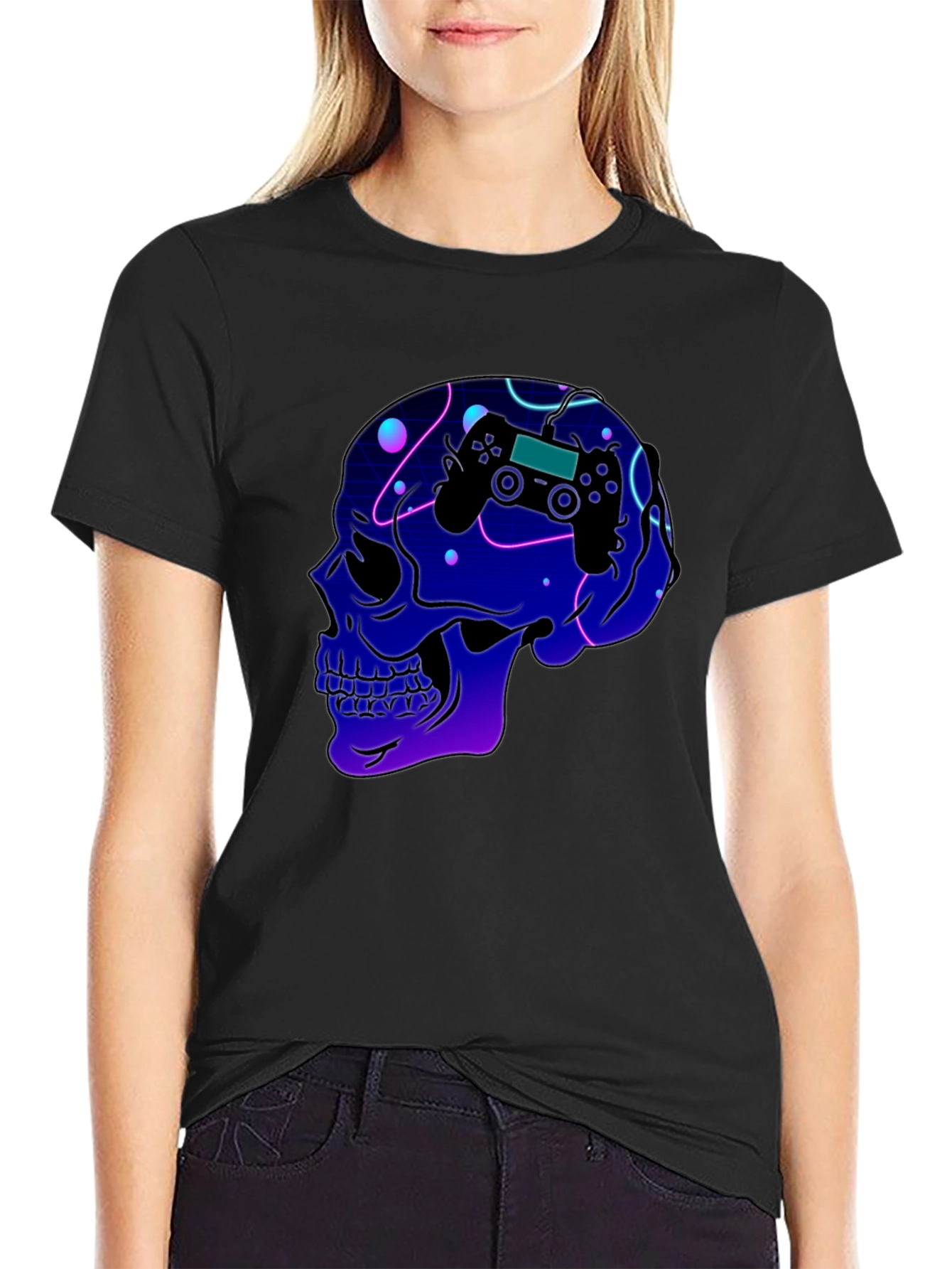 Gaming Skull T-Shirt - Neon Controller Design