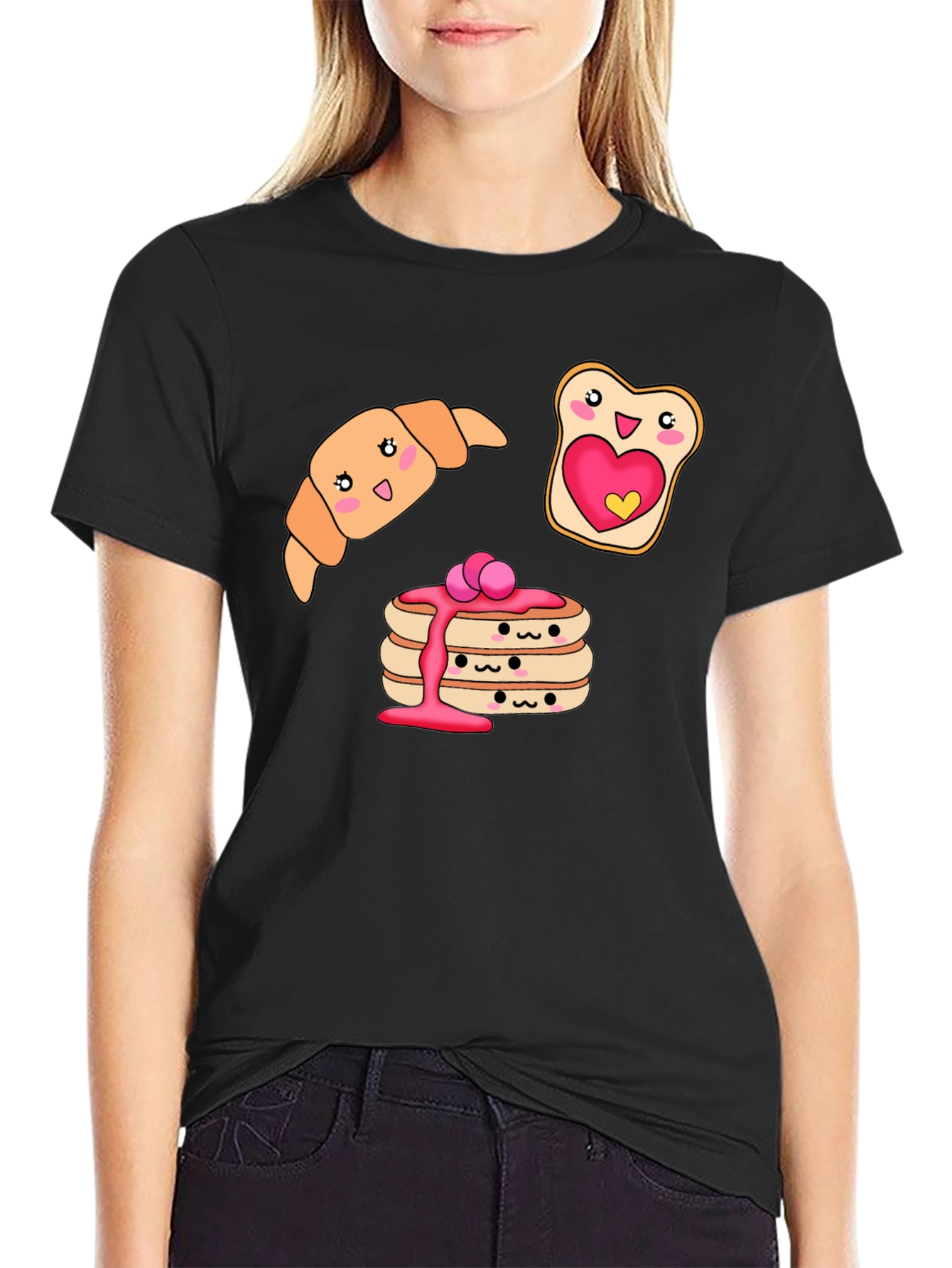 Kawaii Breakfast T-Shirt: Pancakes Croissant and Toast