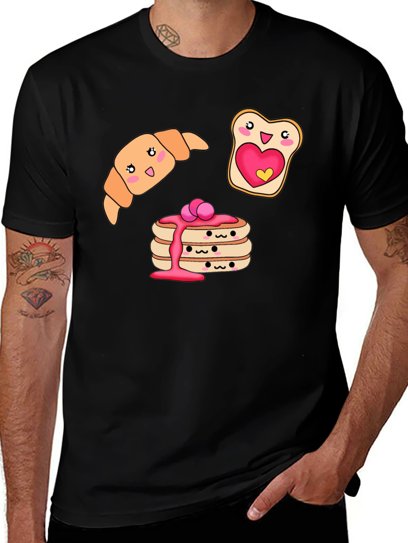 Kawaii Breakfast T-Shirt: Pancakes Croissant and Toast