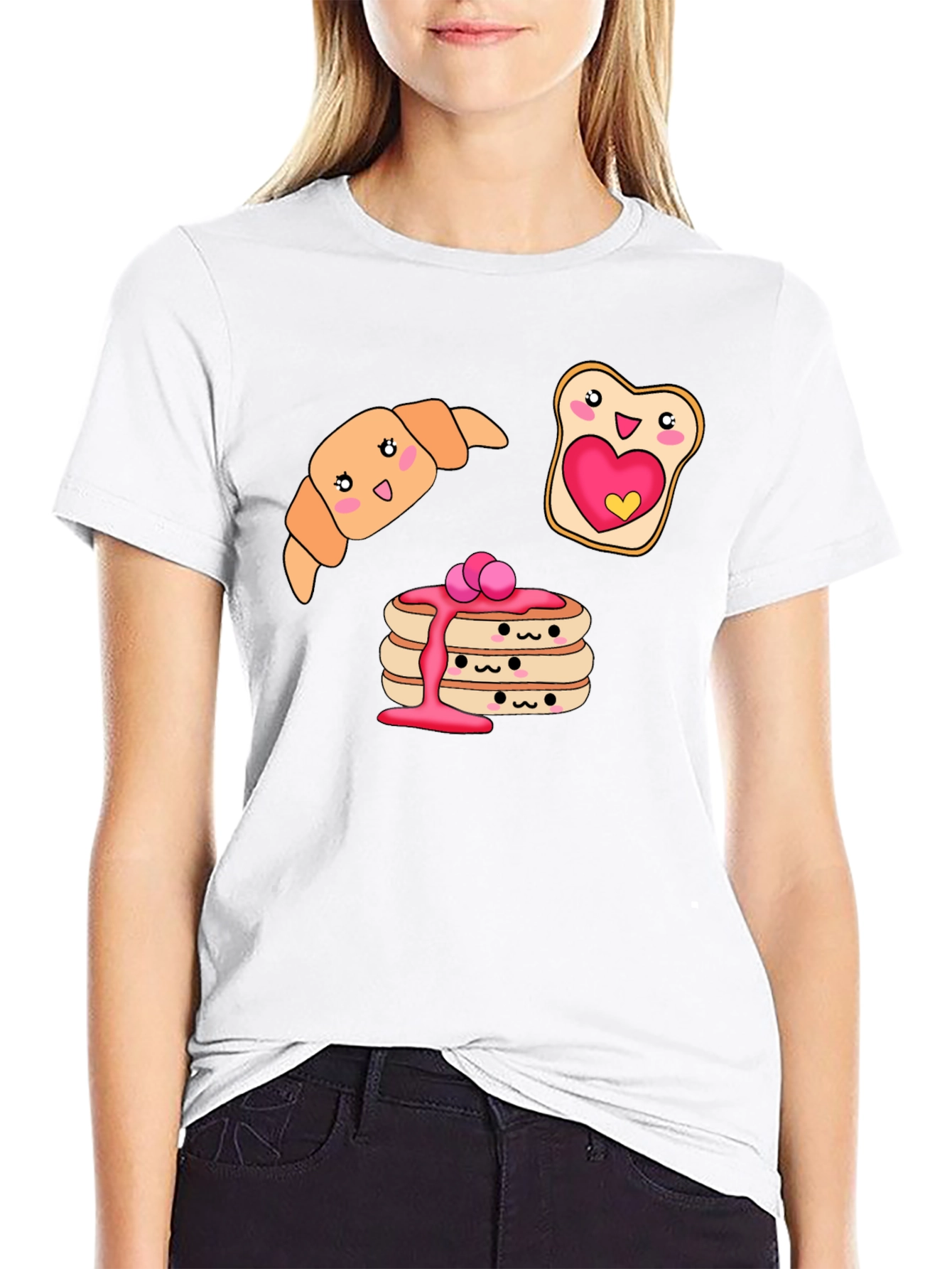 Kawaii Breakfast T-Shirt: Pancakes Croissant and Toast