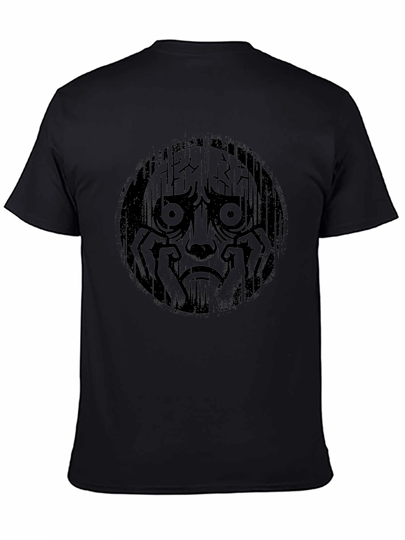 Distressed Sad Face Graphic Black T-Shirt