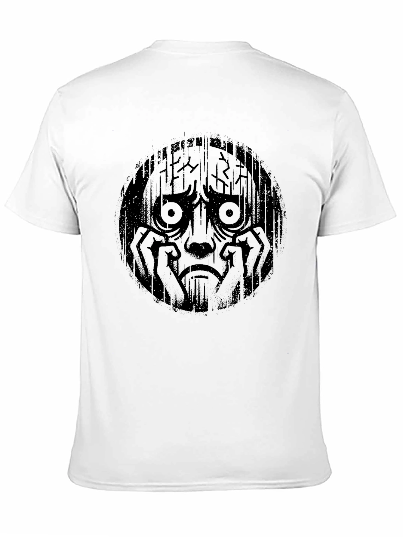 Distressed Sad Face Graphic Black T-Shirt