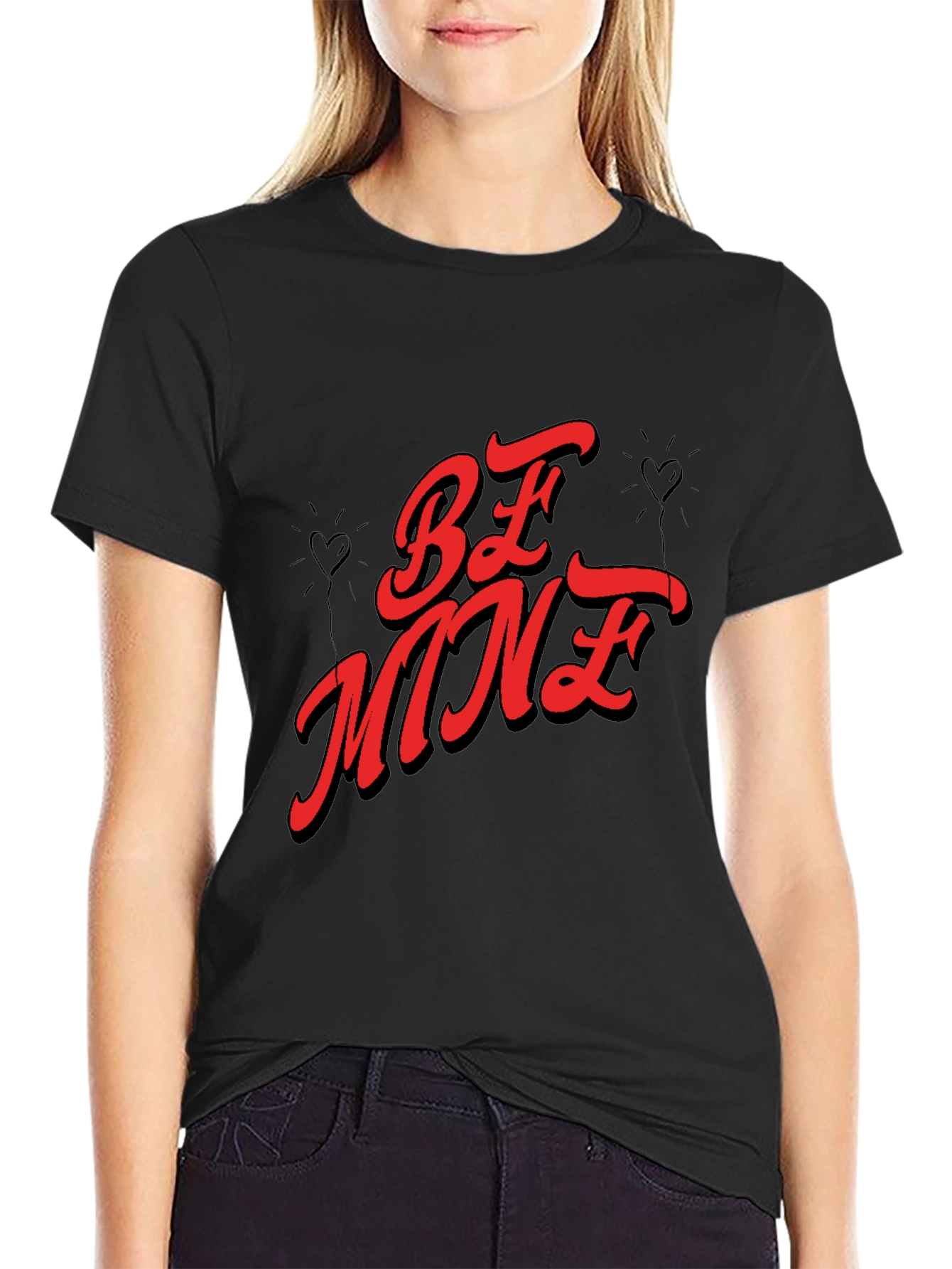 Be Mine Valentines Day Graphic Tee - Black