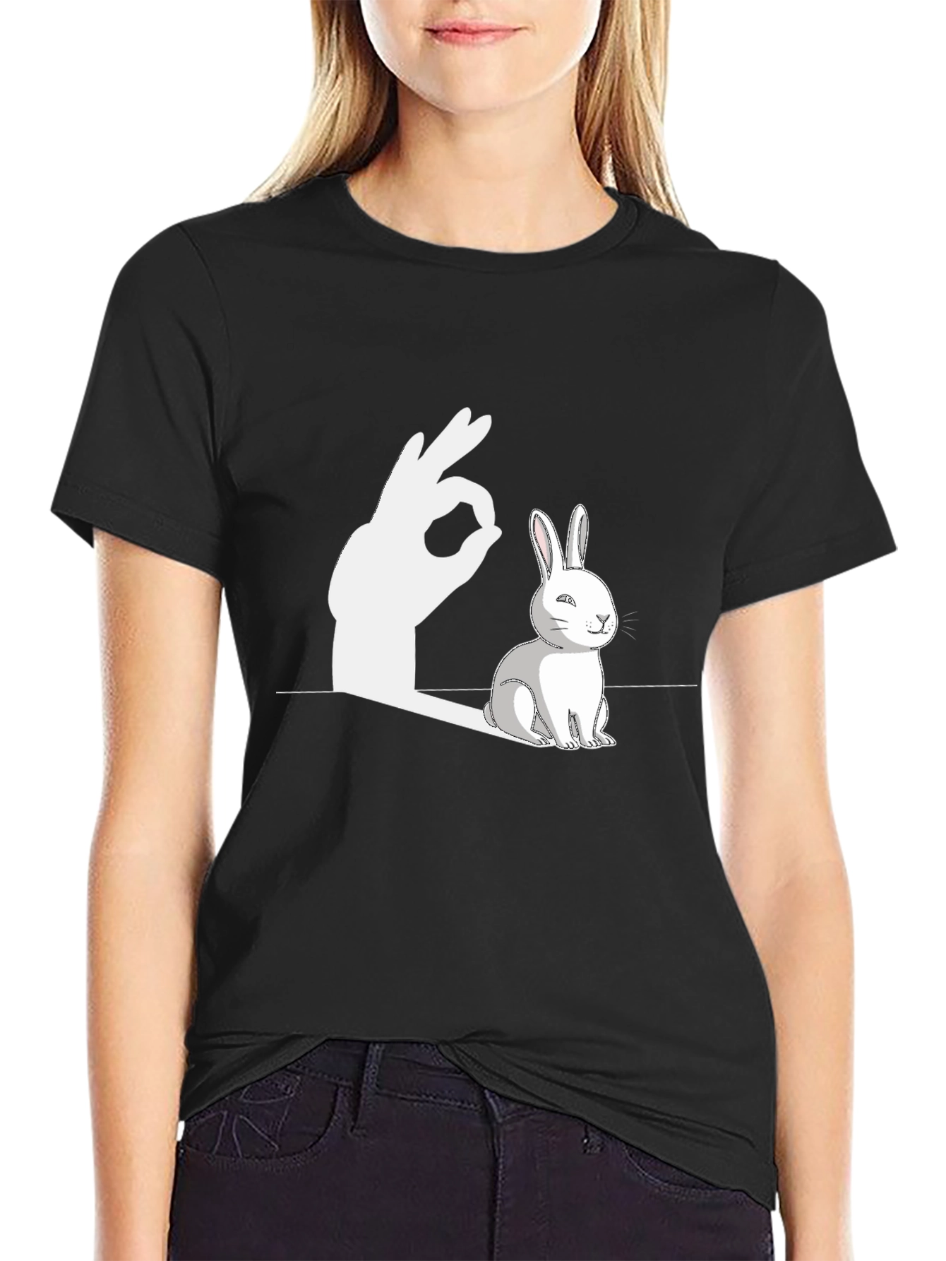 Funny Rabbit Shadow Hand Sign Graphic T-Shirt