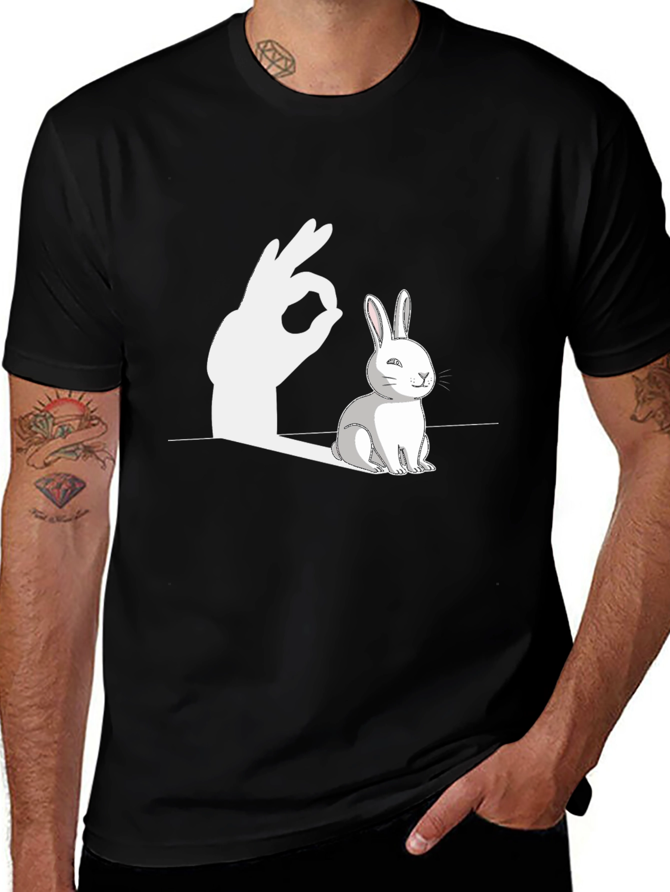 Funny Rabbit Shadow Hand Sign Graphic T-Shirt