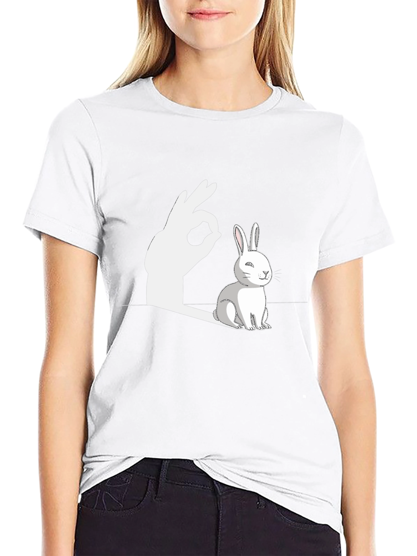 Funny Rabbit Shadow Hand Sign Graphic T-Shirt