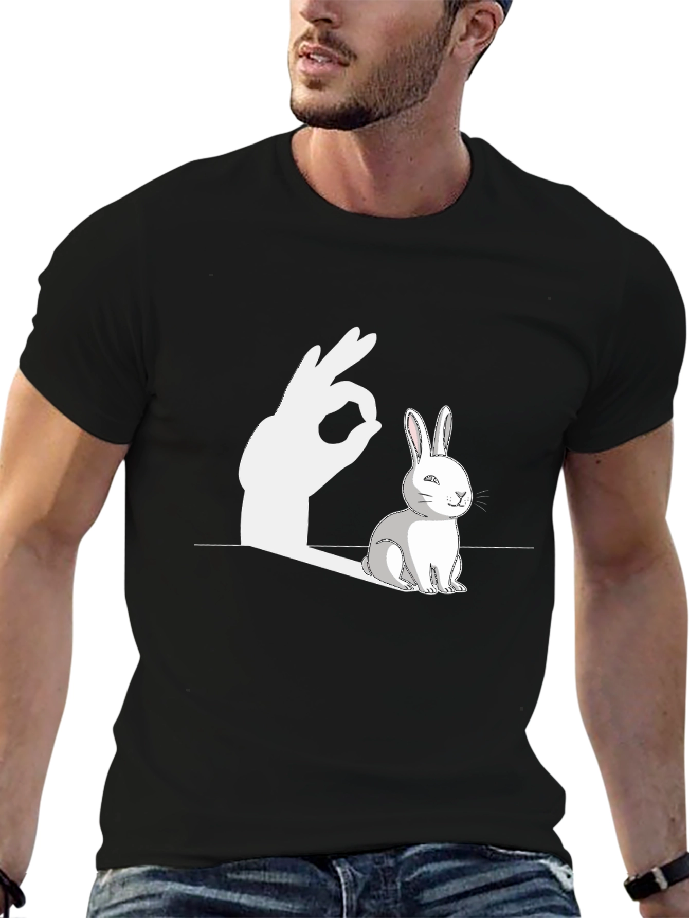 Funny Rabbit Shadow Hand Sign Graphic T-Shirt