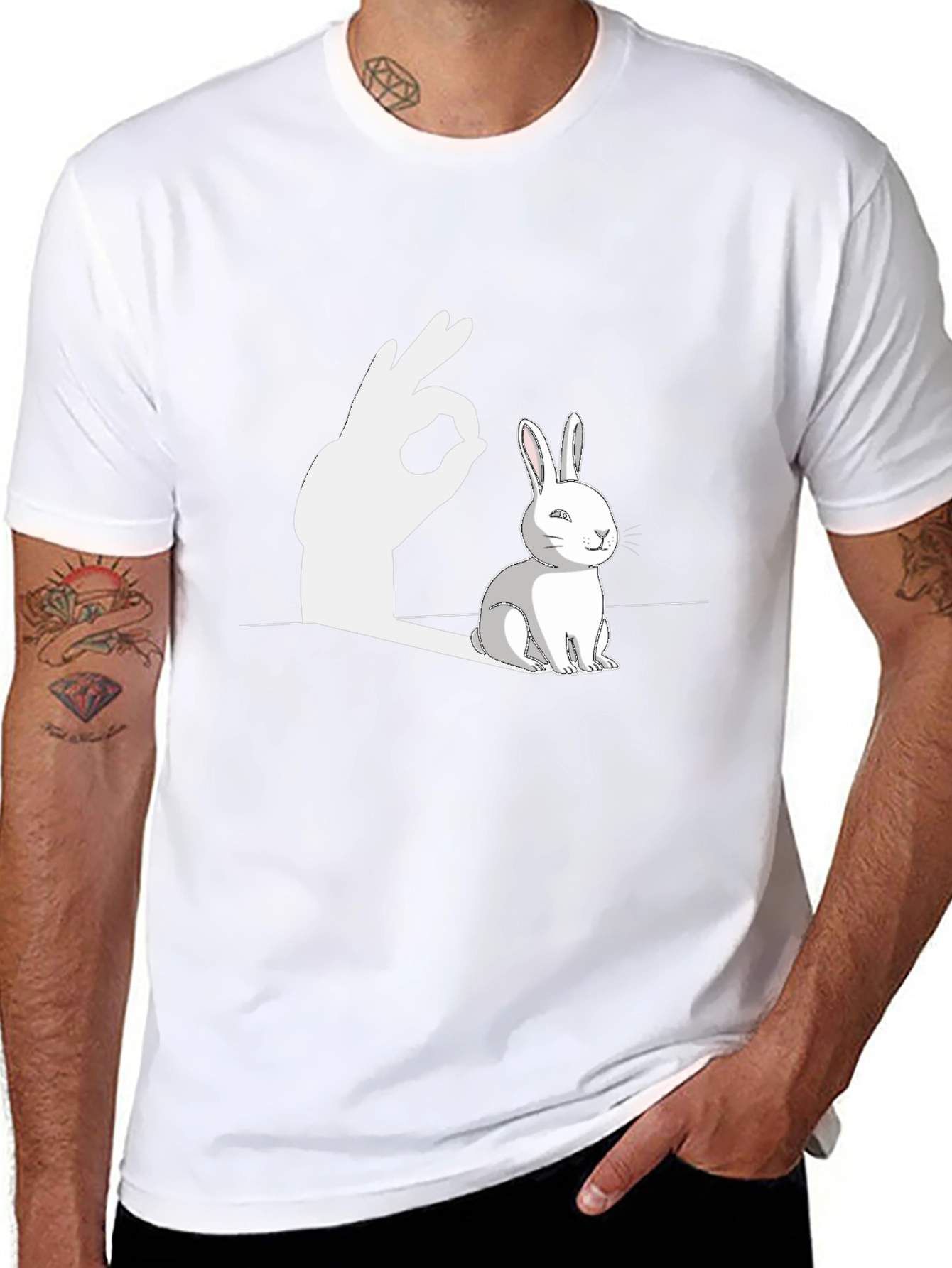 Funny Rabbit Shadow Hand Sign Graphic T-Shirt