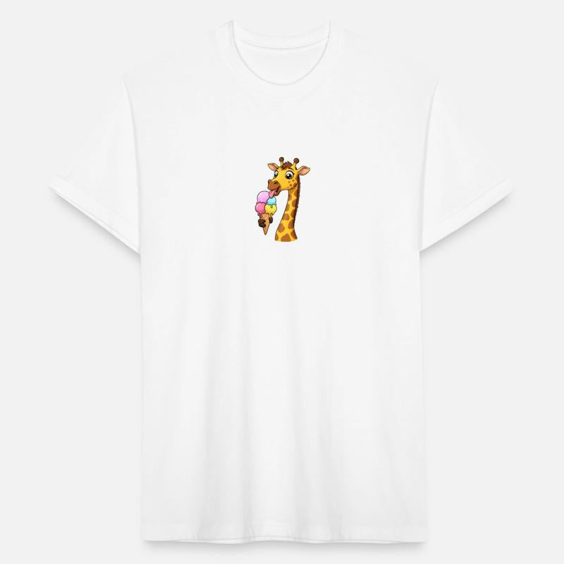 A giraffe licking a giant ice cream cone.