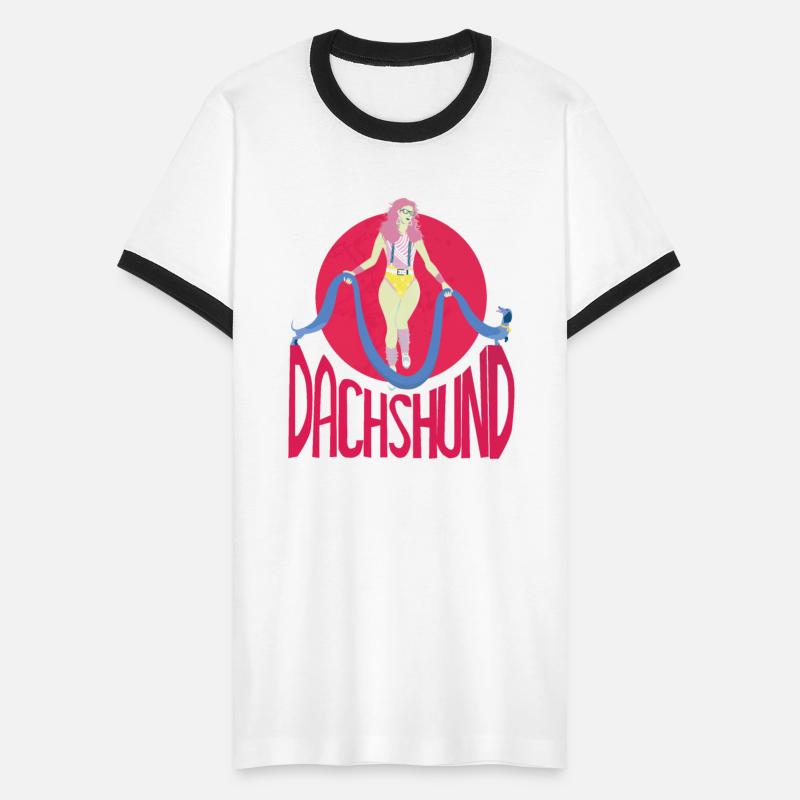 A woman with a very long dachshund.