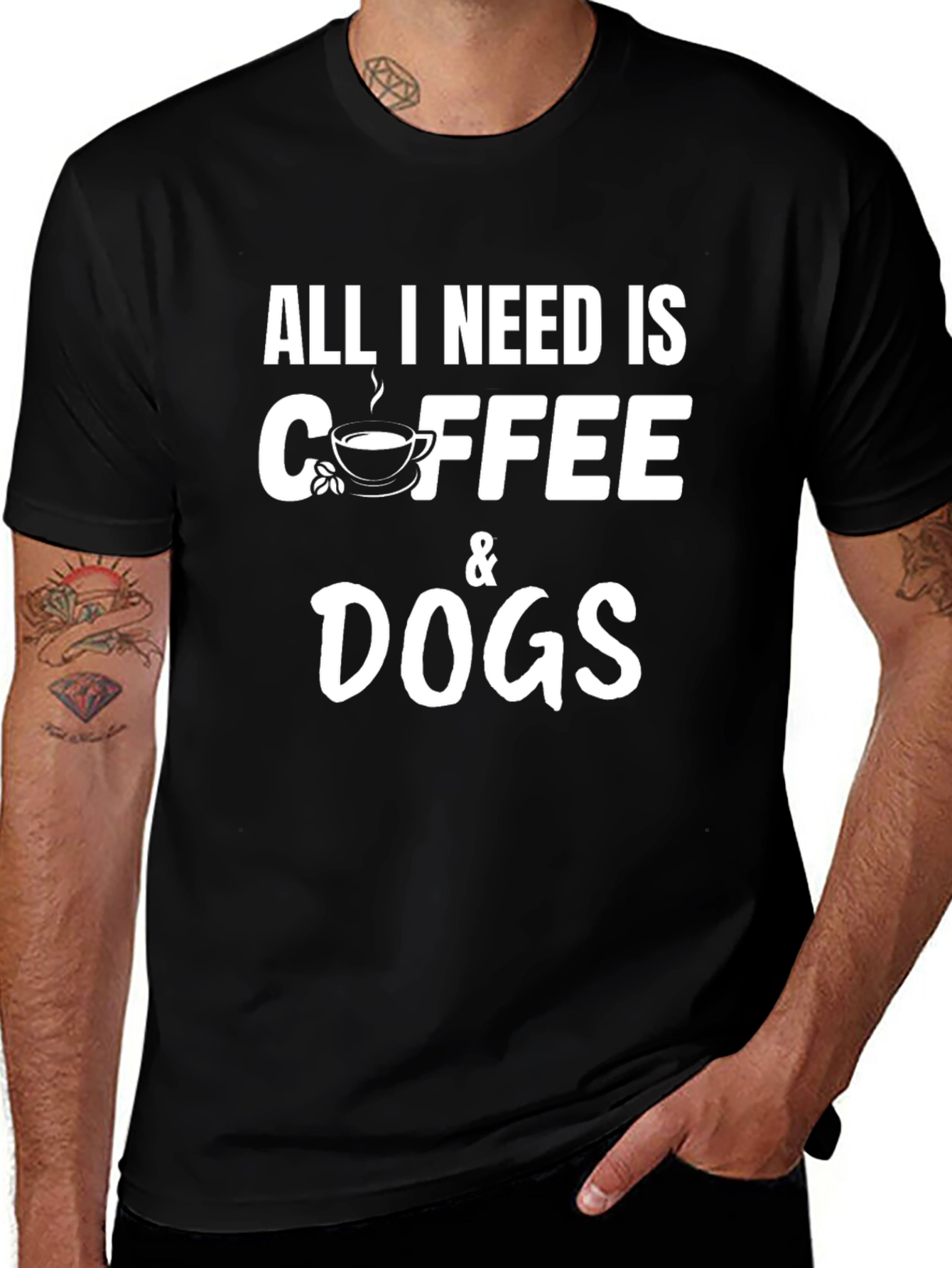 Coffee & Dogs Graphic Tee - Black Cotton T-Shirt