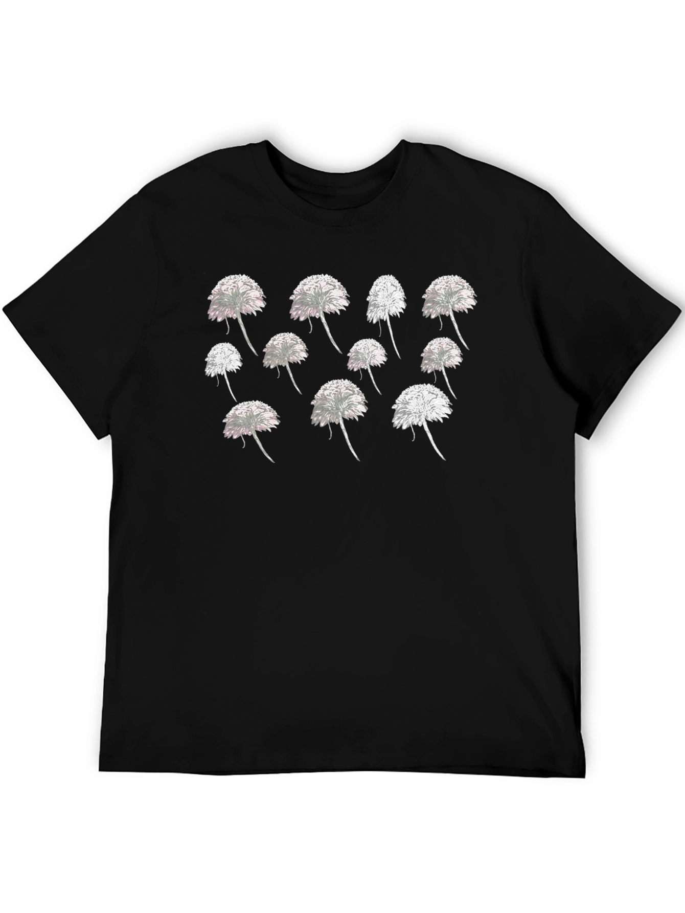 Dandelion Print Crew Neck T-Shirt - Black