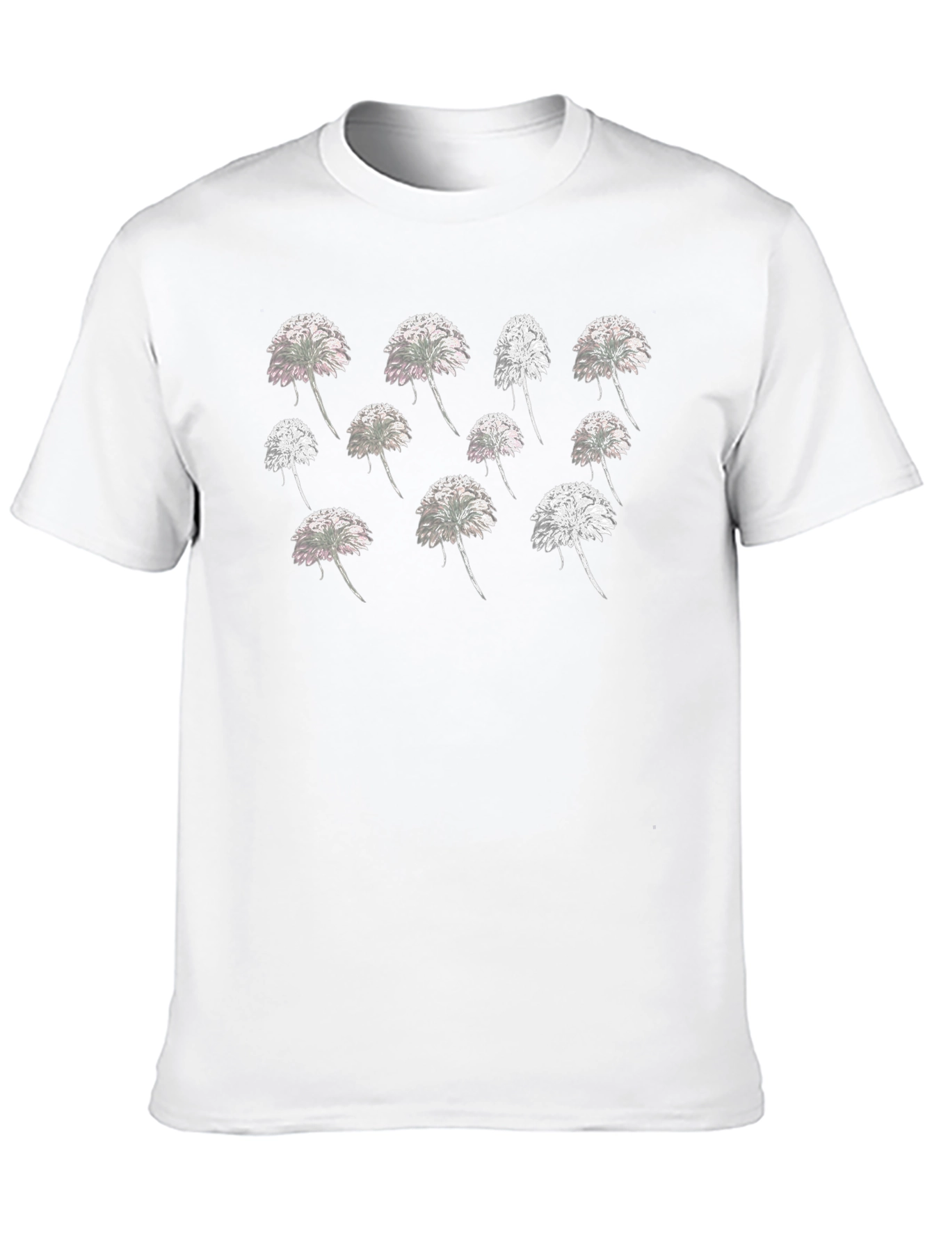 Dandelion Print Crew Neck T-Shirt - Black
