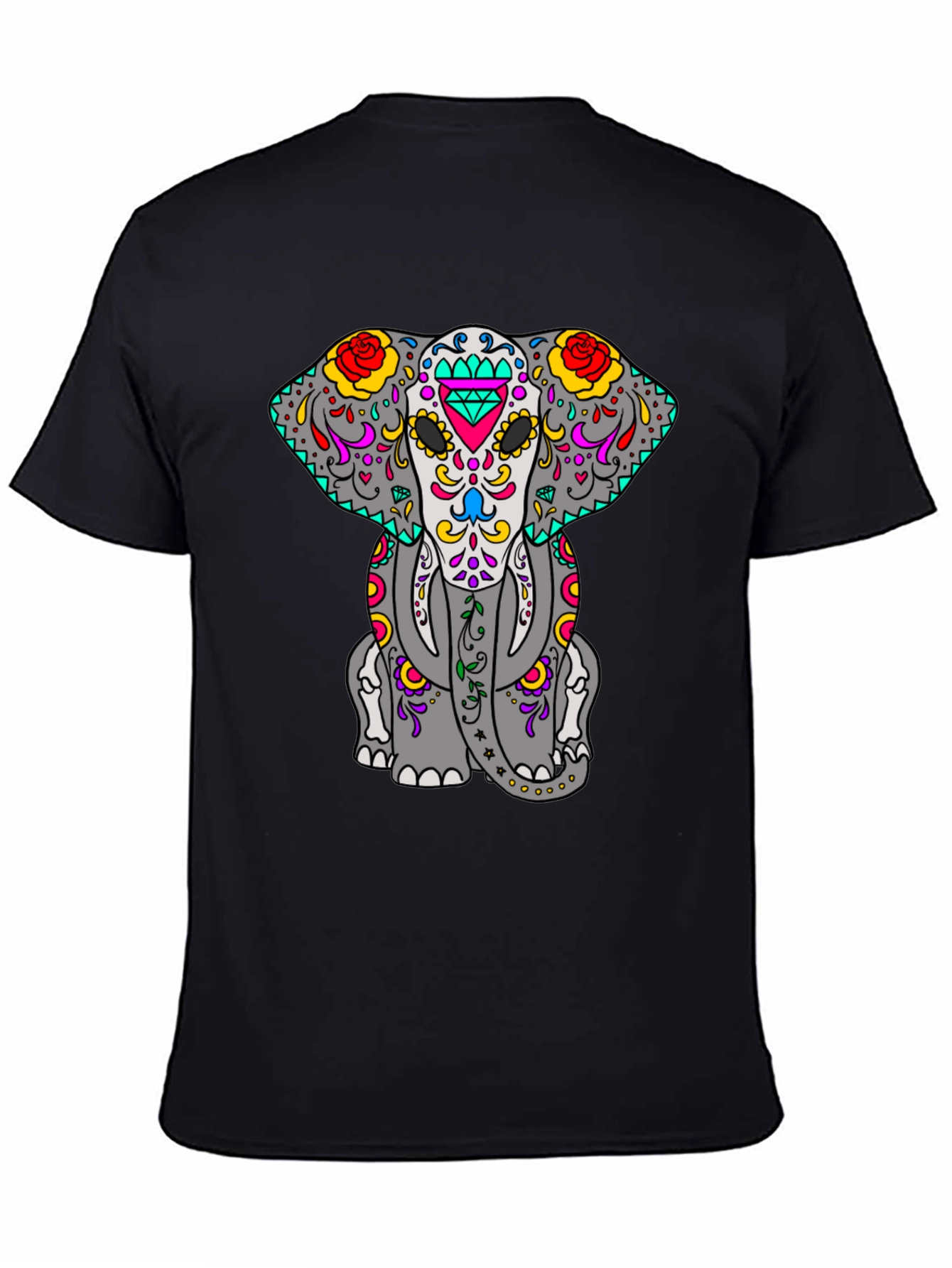 Sugar Skull Elephant Graphic Tee - Black