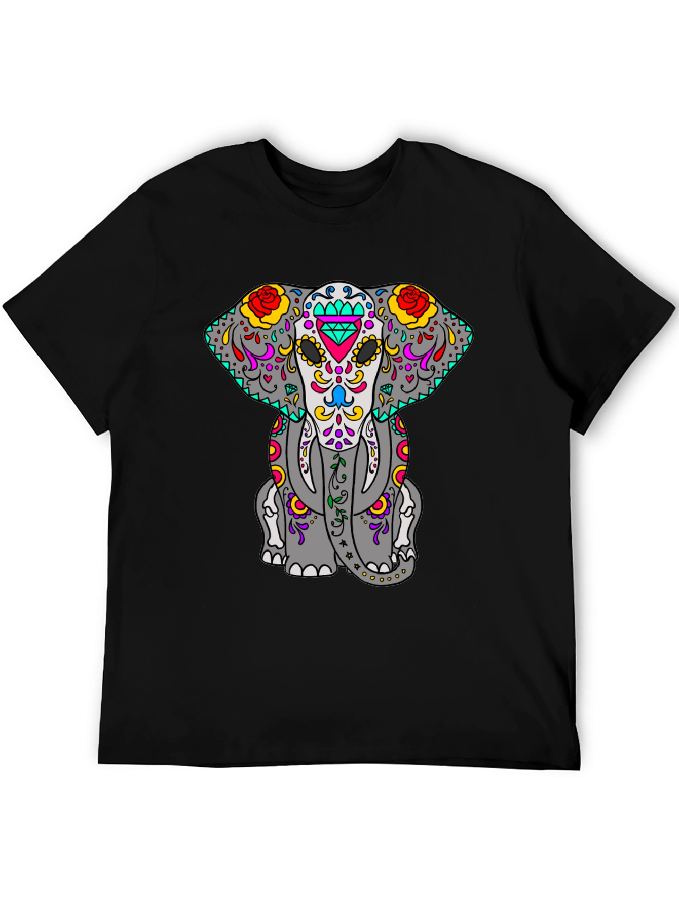 Sugar Skull Elephant Graphic Tee - Black