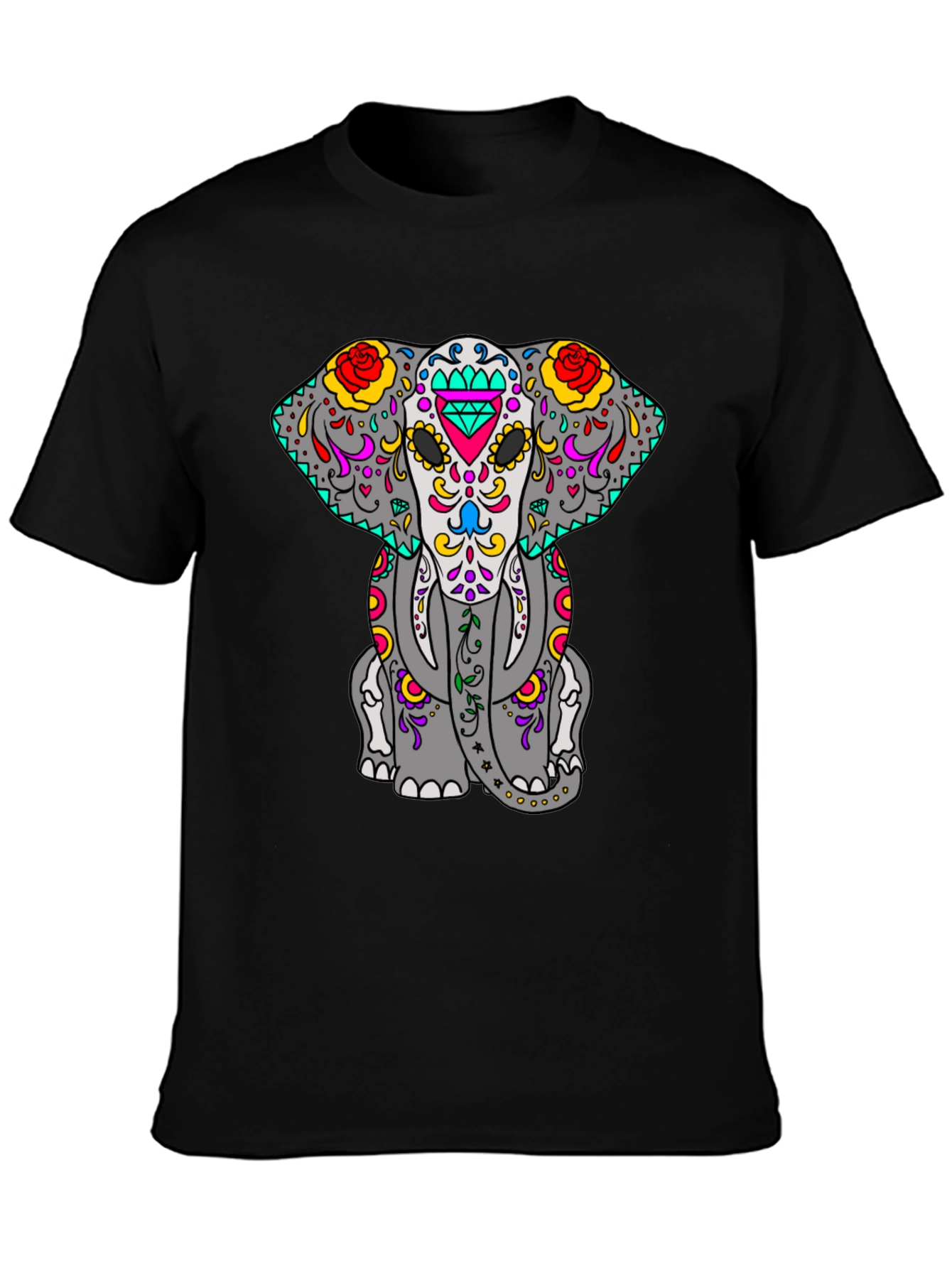 Sugar Skull Elephant Graphic Tee - Black