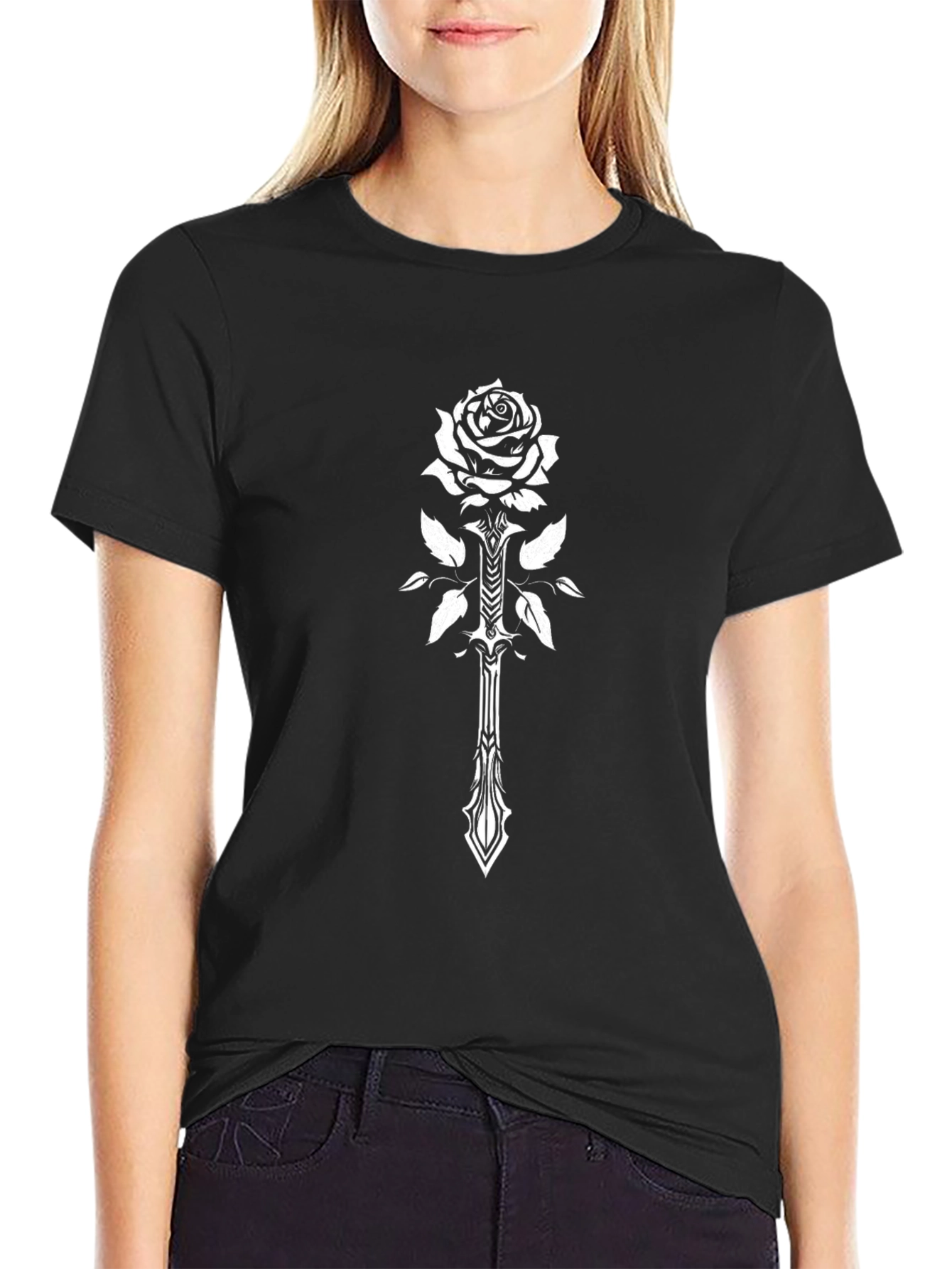 Rose & Sword Graphic Black T-Shirt