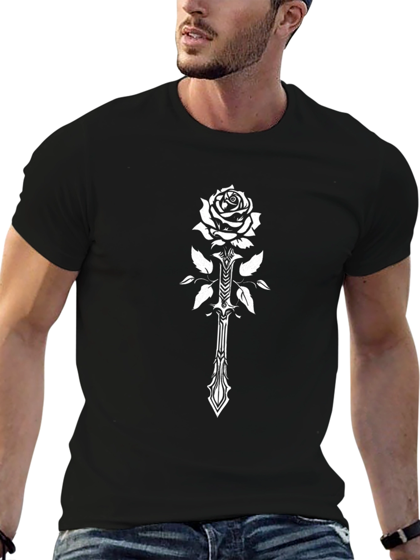 Rose & Sword Graphic Black T-Shirt