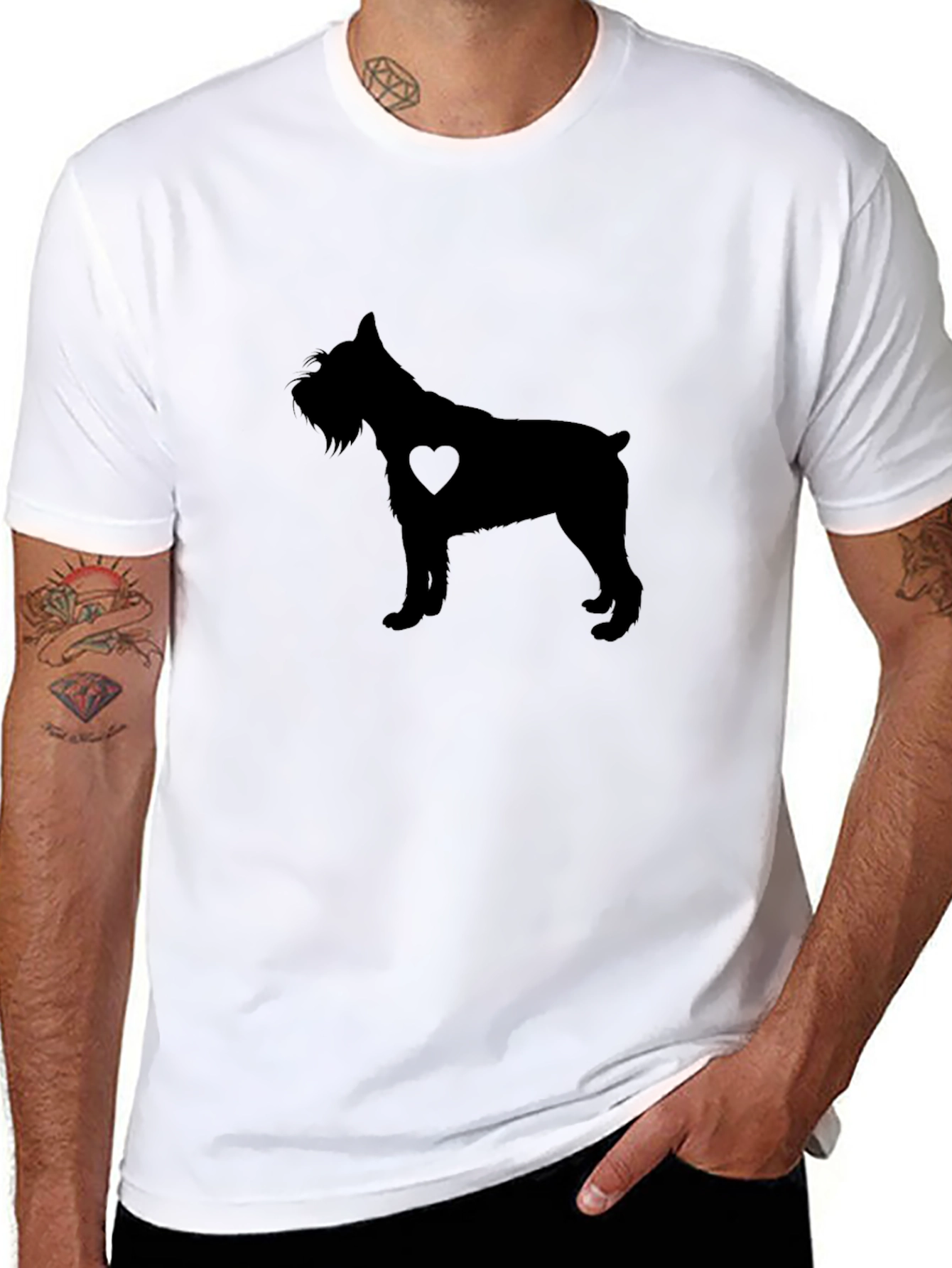 Dog Lover Tee: Schnauzer Silhouette Heart T-Shirt