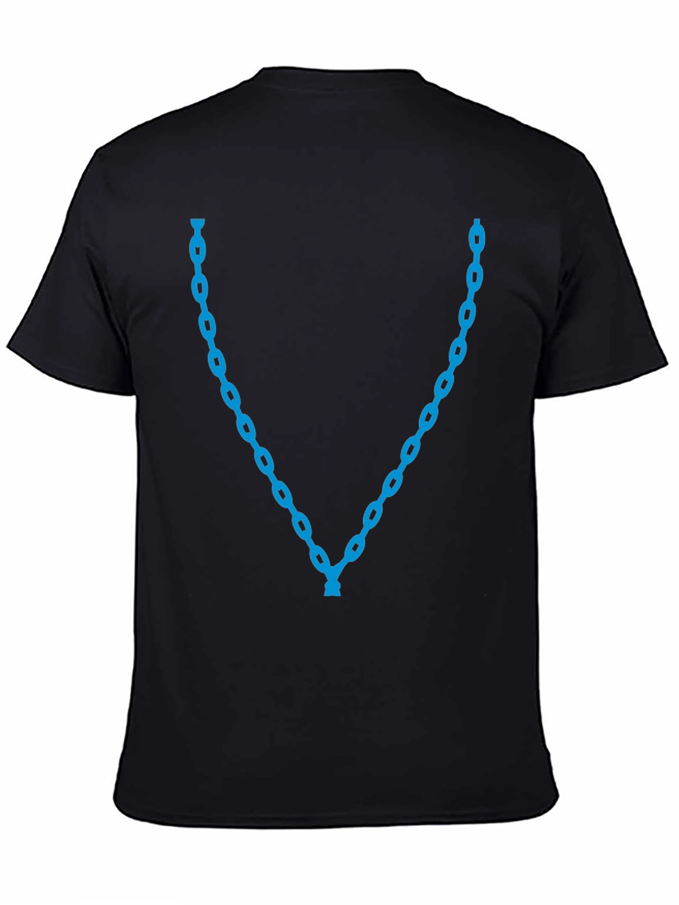 Mens Black T-Shirt with Blue Chain Necklace Design