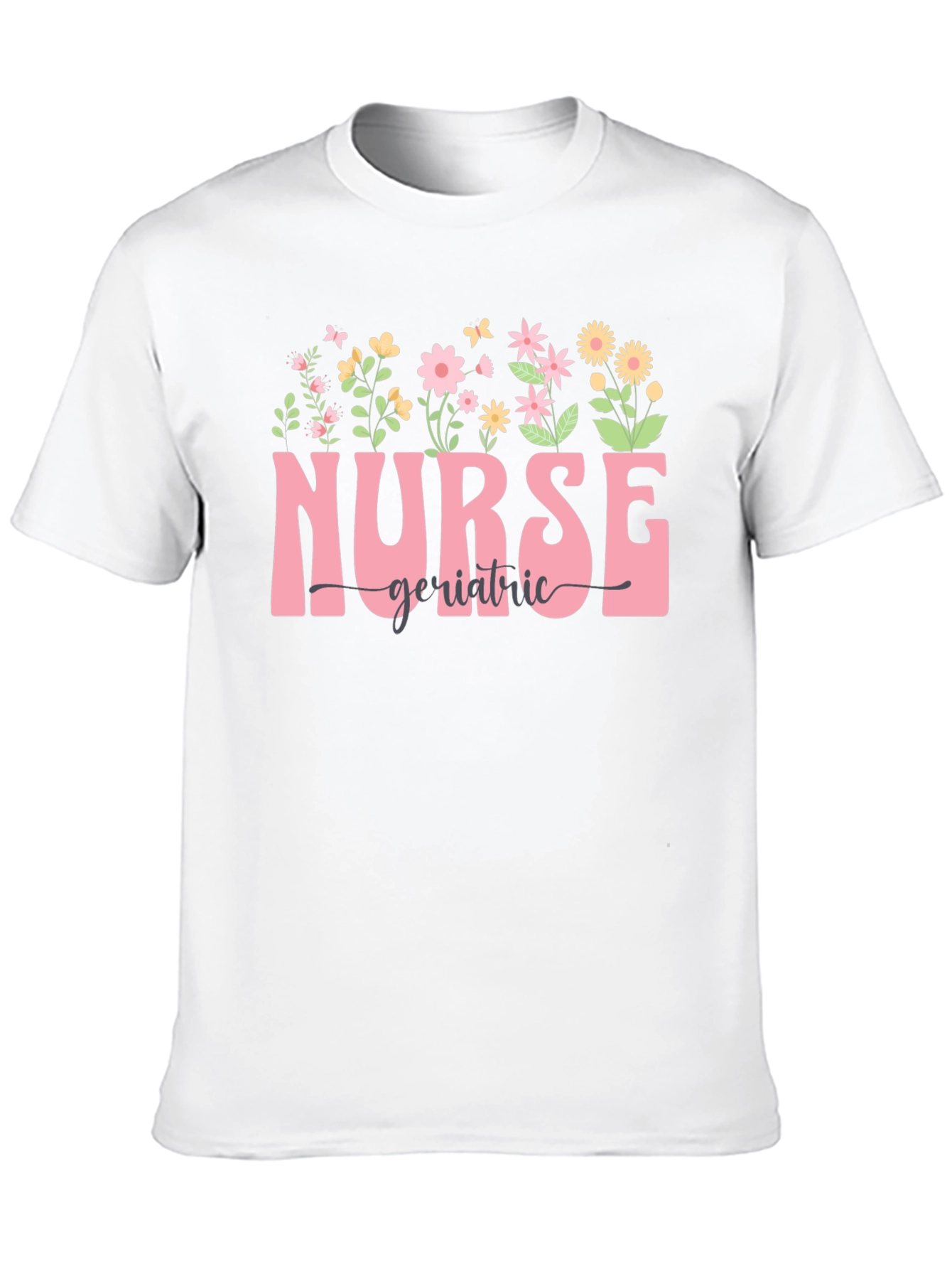 Floral Nurse Geriatric T-Shirt - Black