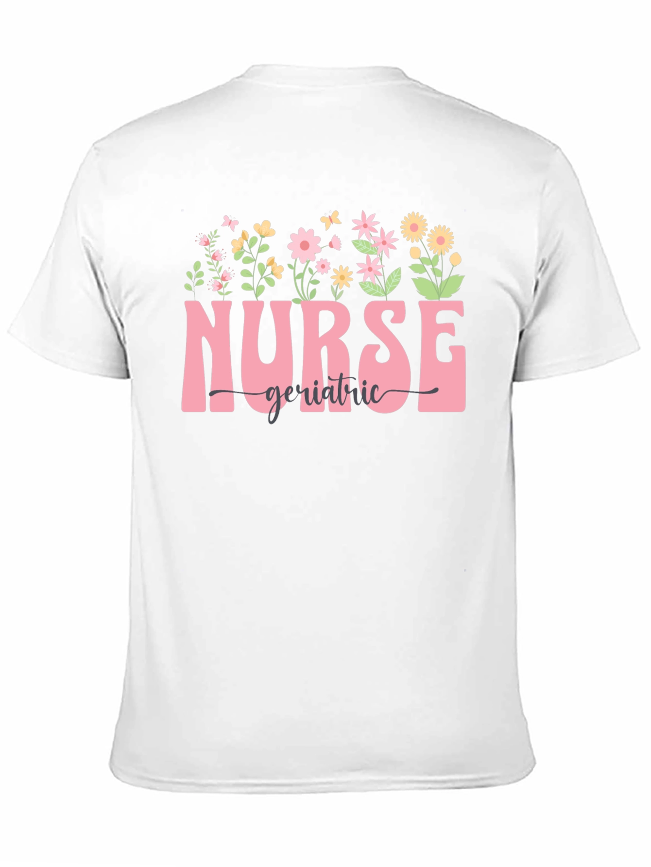 Floral Nurse Geriatric T-Shirt - Black