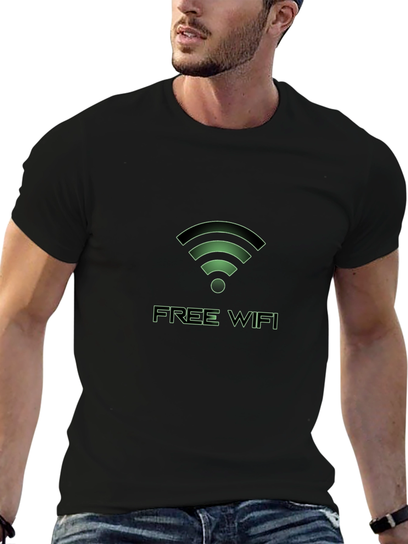 Free WiFi Graphic T-Shirt - Black Crew Neck Tee