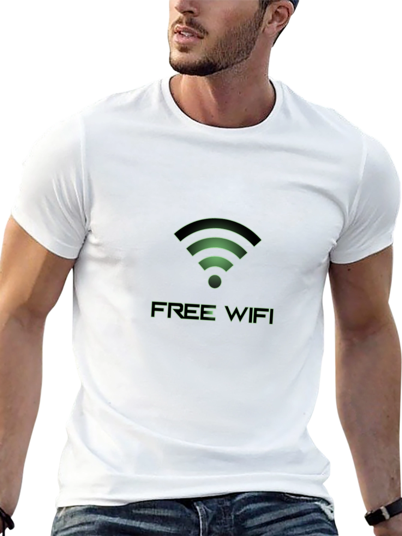 Free WiFi Graphic T-Shirt - Black Crew Neck Tee