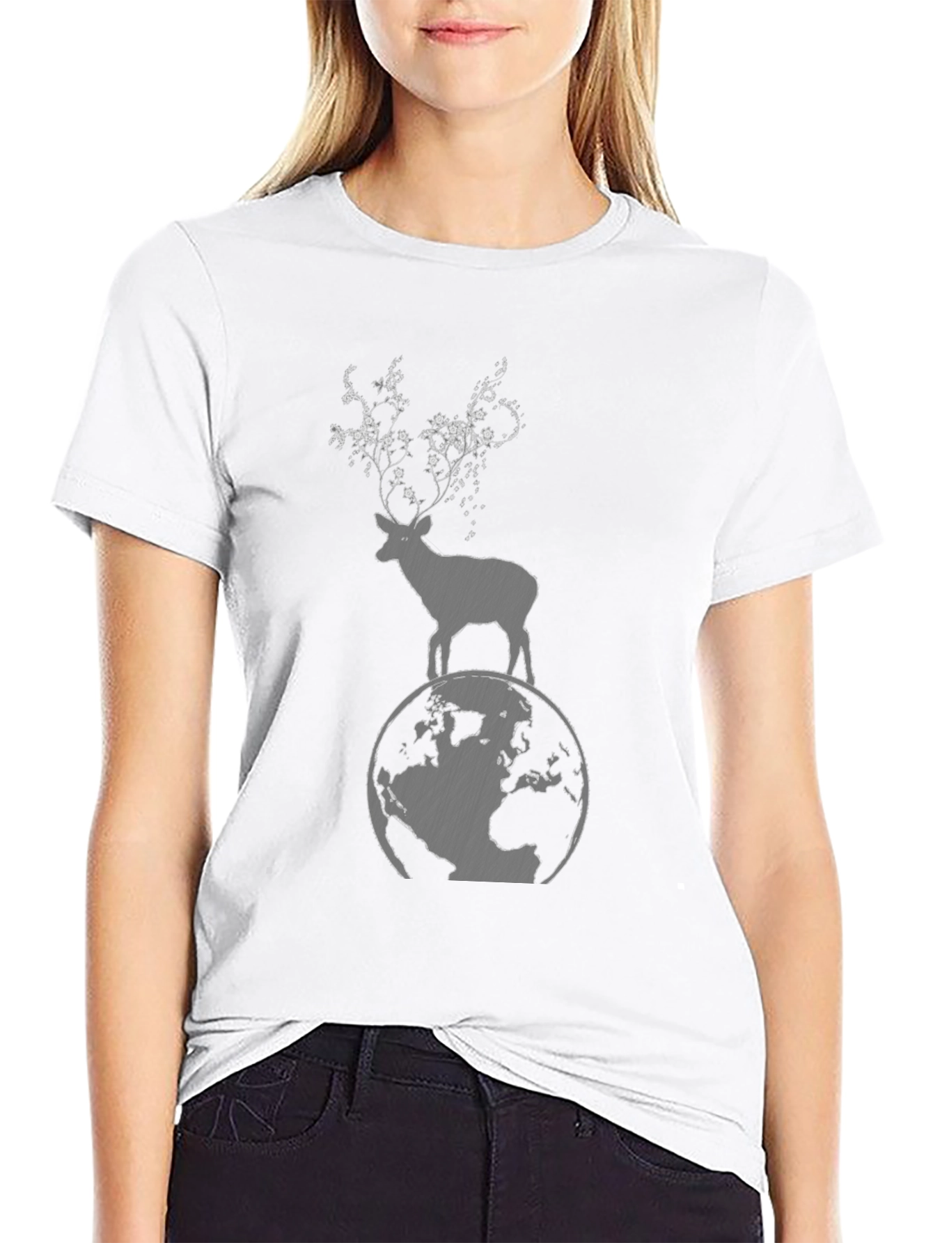 Nature Graphic Tee - Deer on Globe T-Shirt