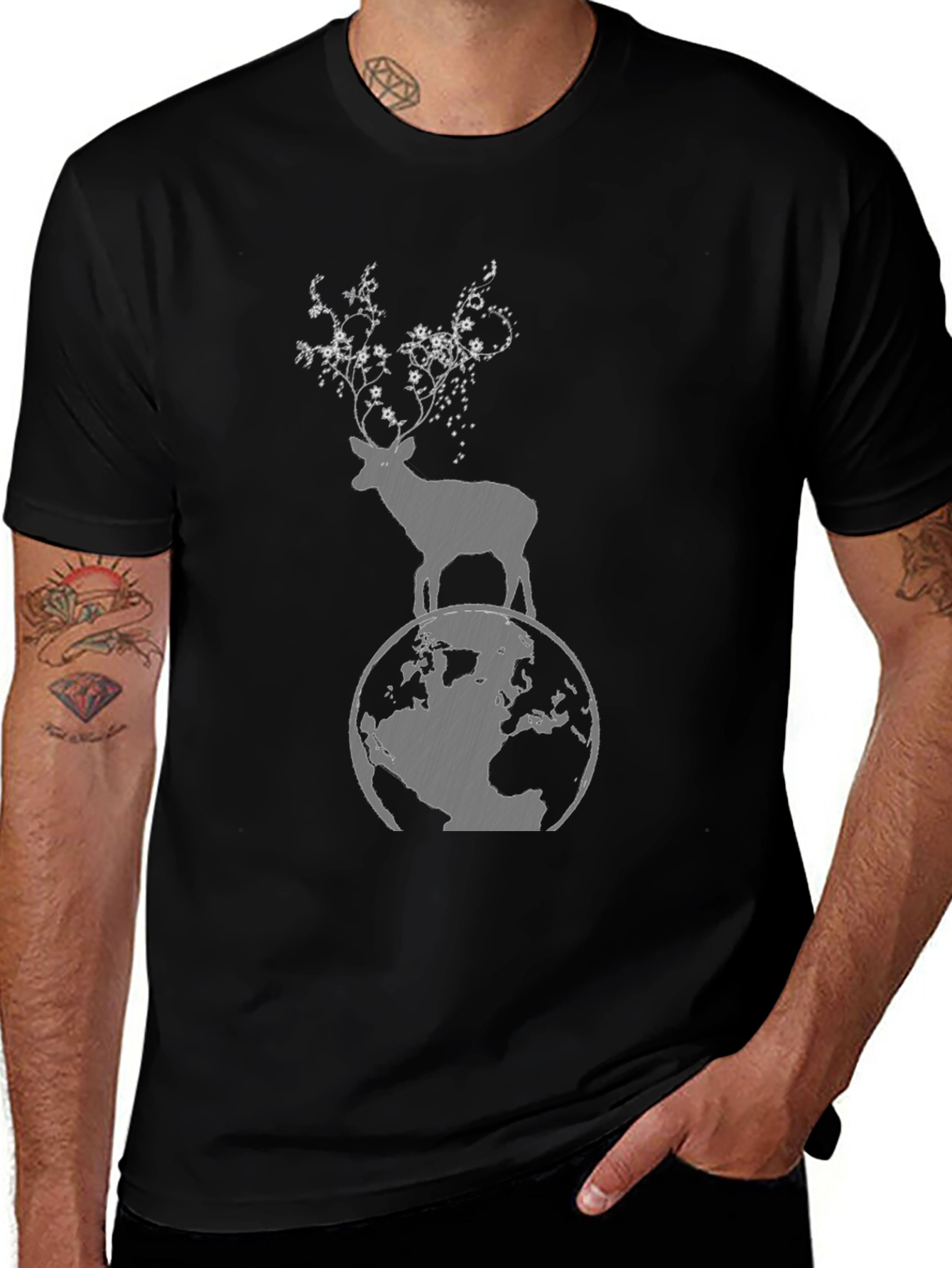 Nature Graphic Tee - Deer on Globe T-Shirt