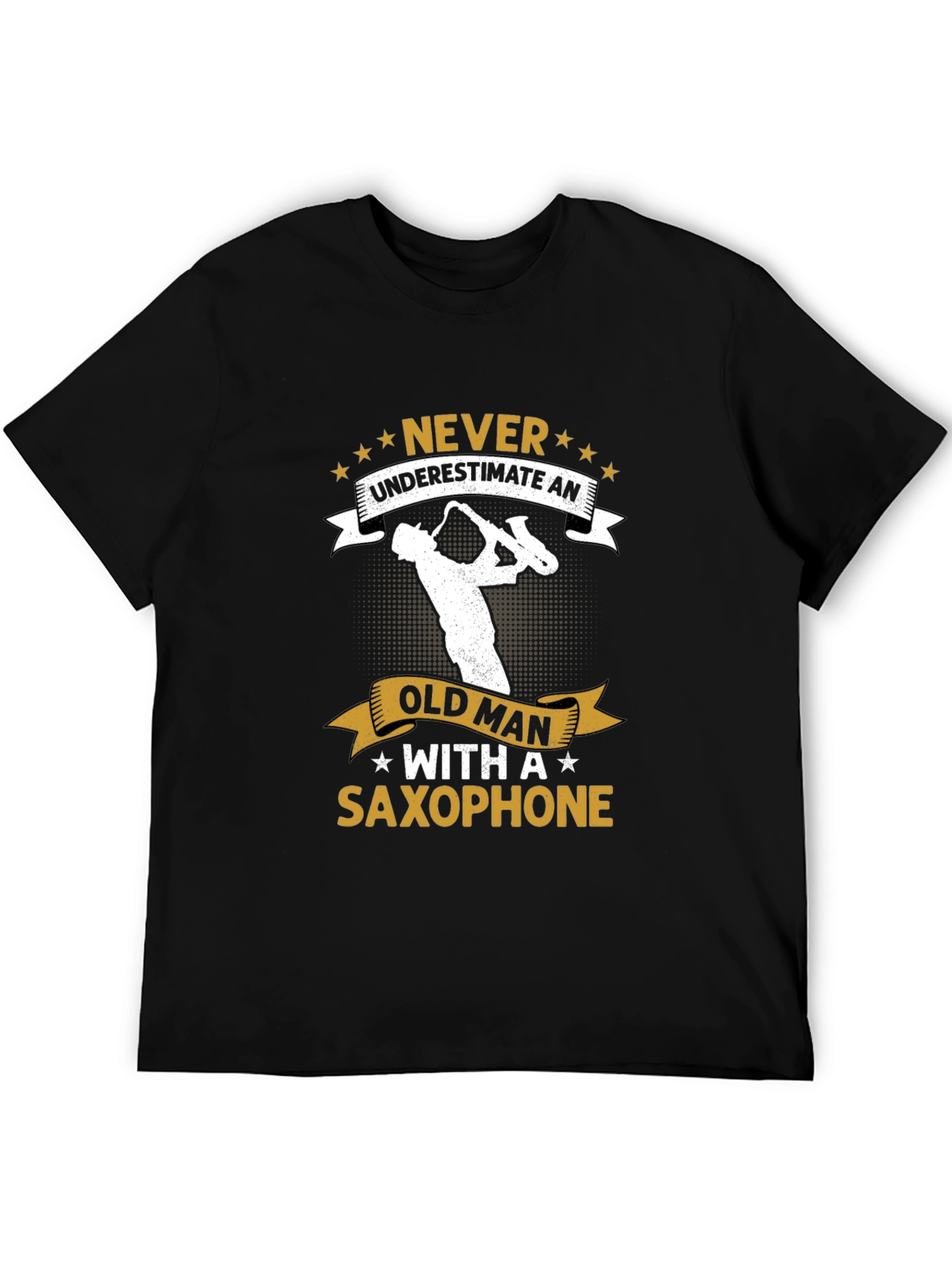 Saxophone Old Man Graphic Tee - Black