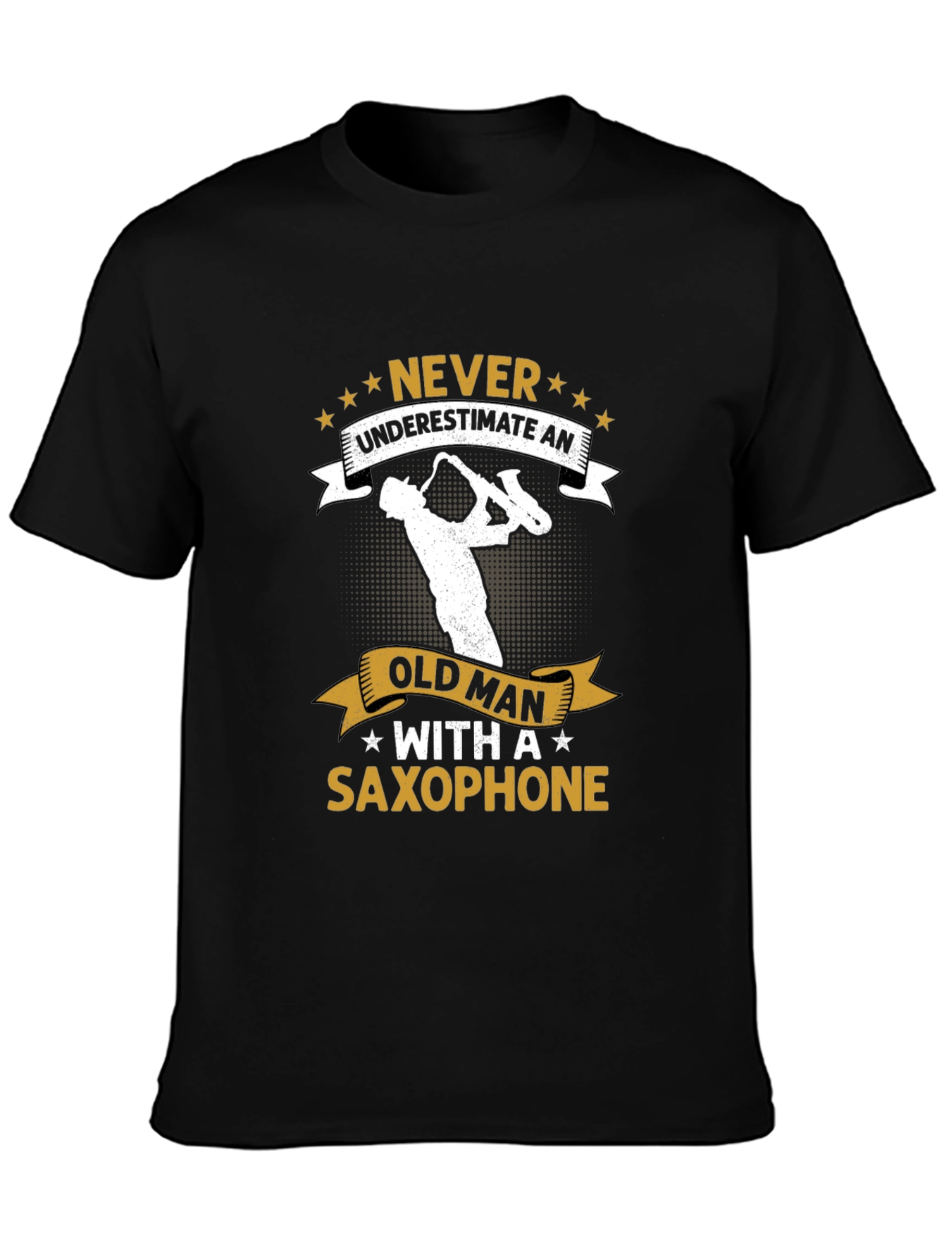 Saxophone Old Man Graphic Tee - Black