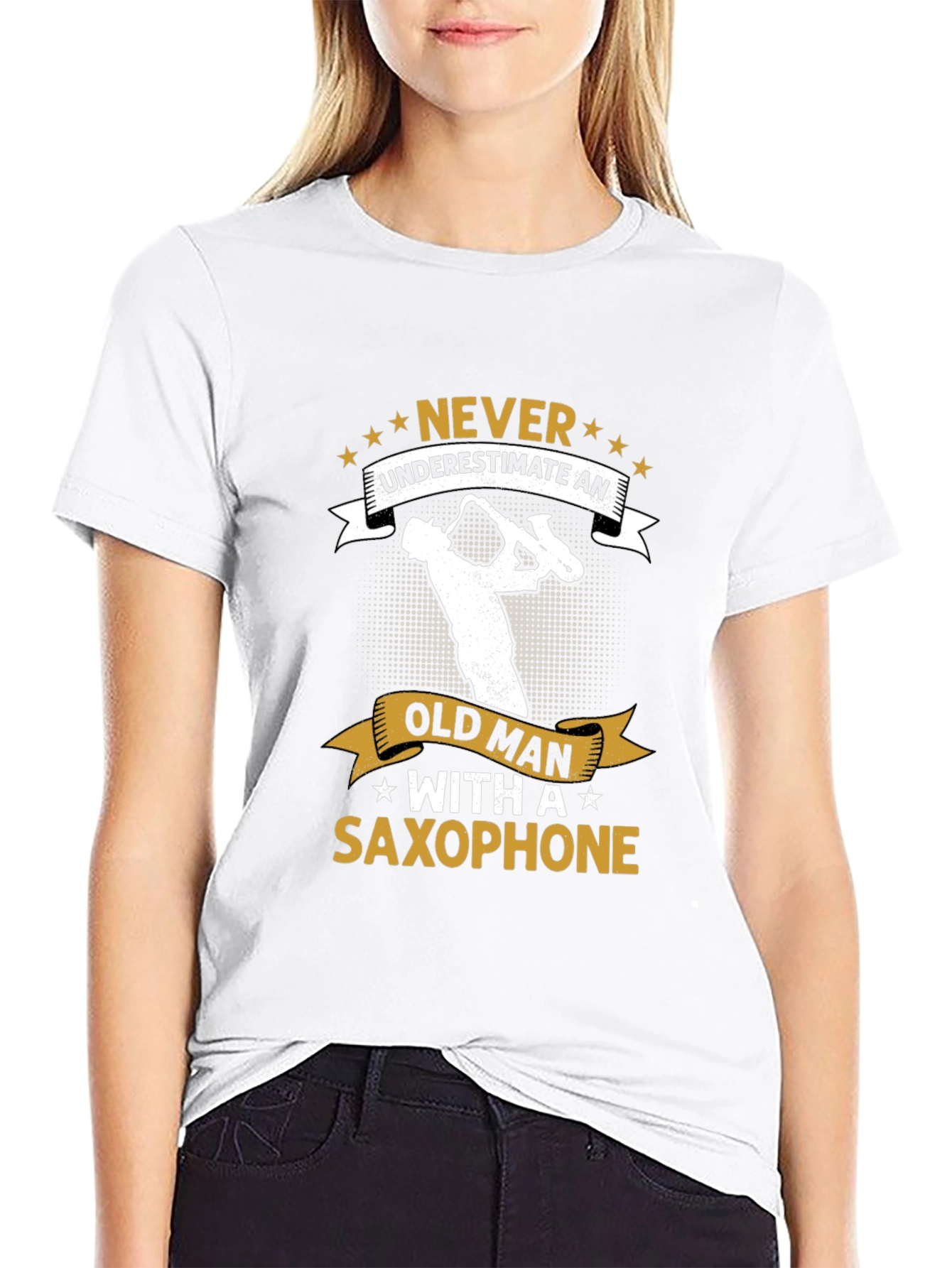 Saxophone Old Man Graphic Tee - Black