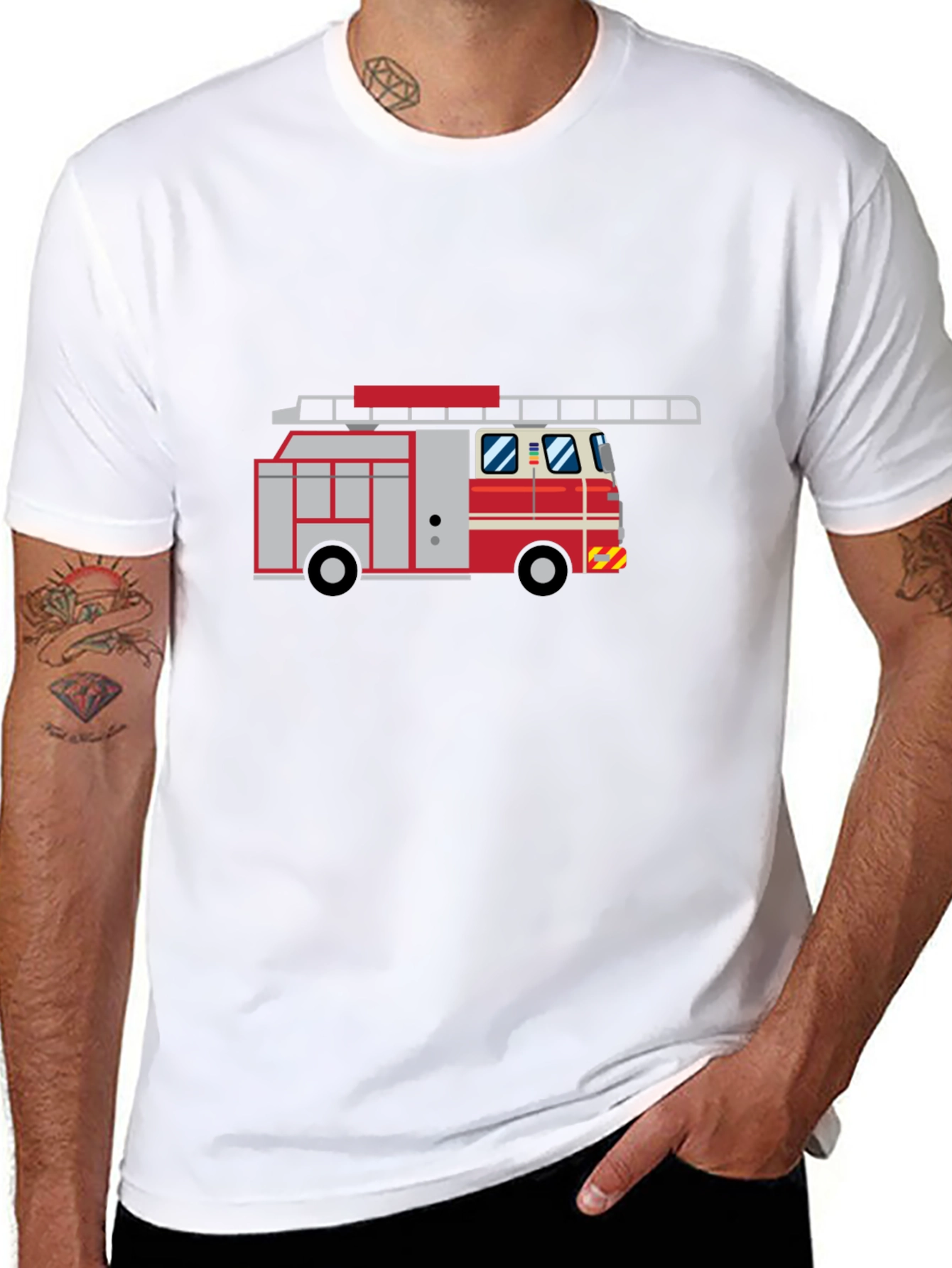 Fire Truck Graphic Tee - Black Cotton T-Shirt