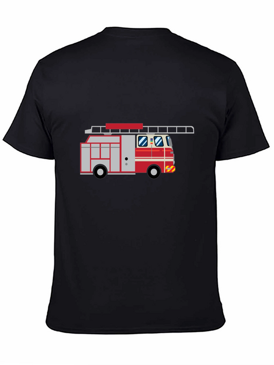 Fire Truck Graphic Tee - Black Cotton T-Shirt