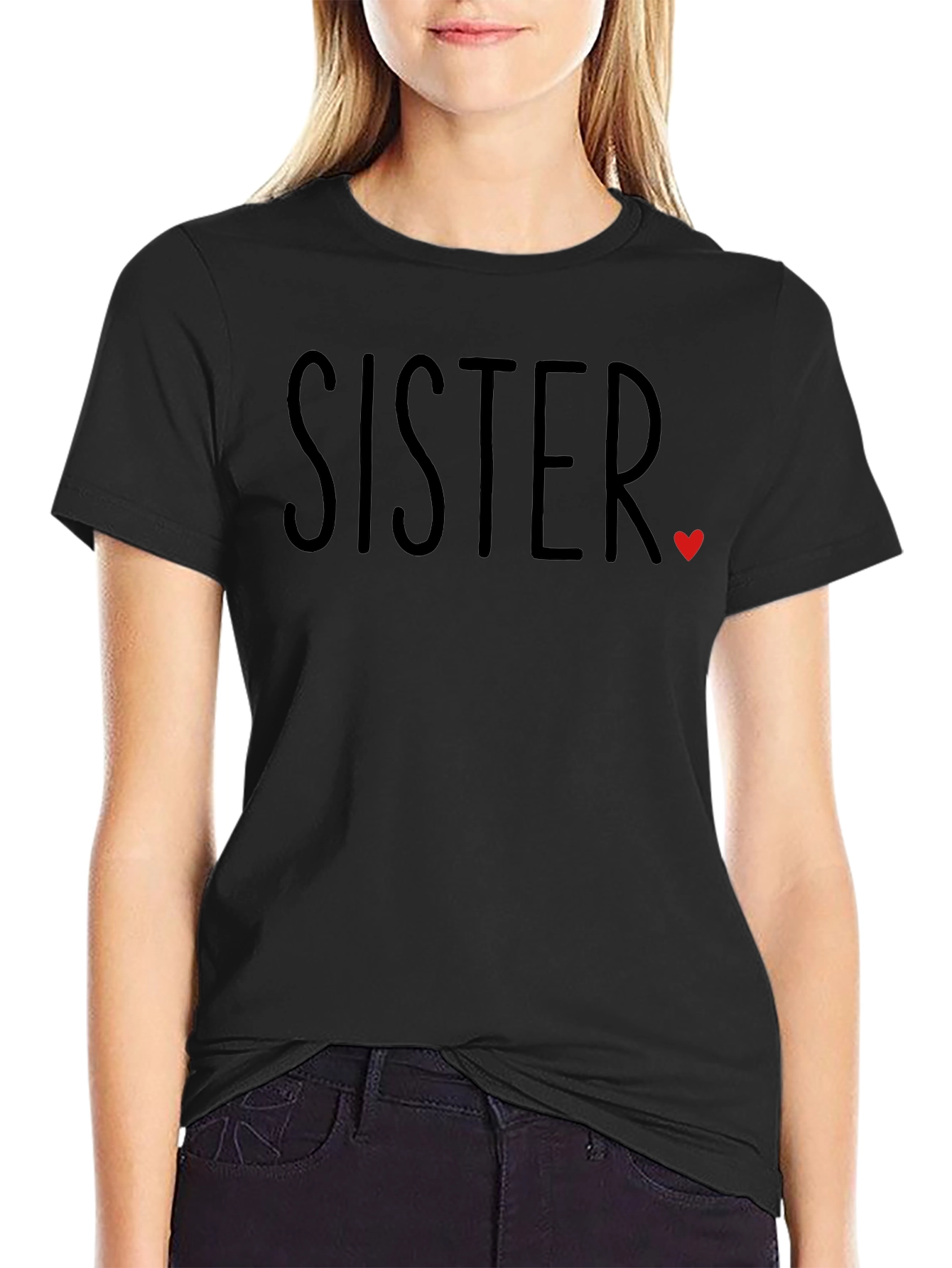 Sister Heart Graphic T-Shirt - Black