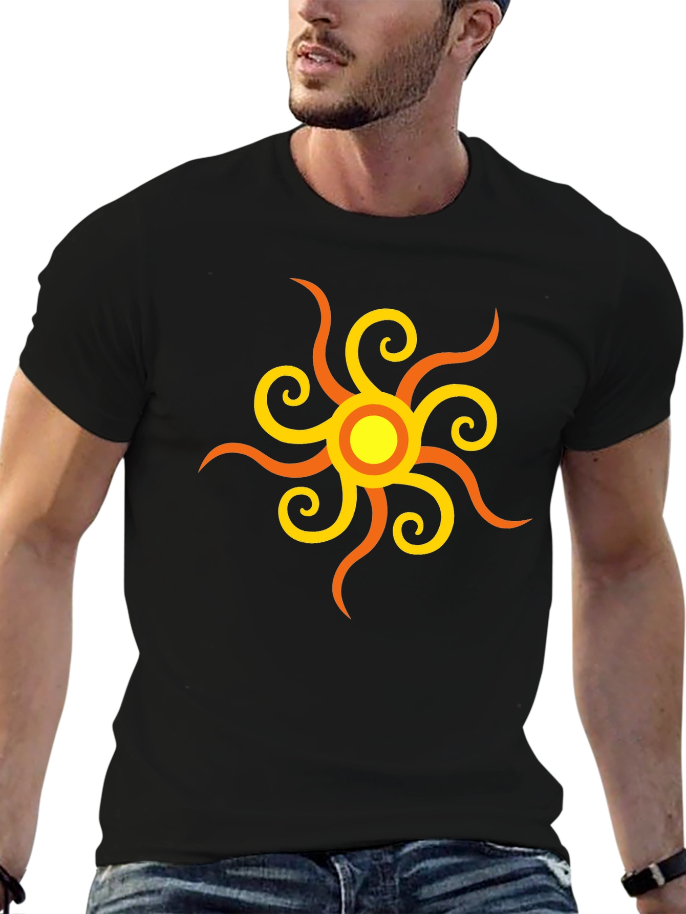 Sunburst Graphic Tee - Stylish Black Cotton Shirt