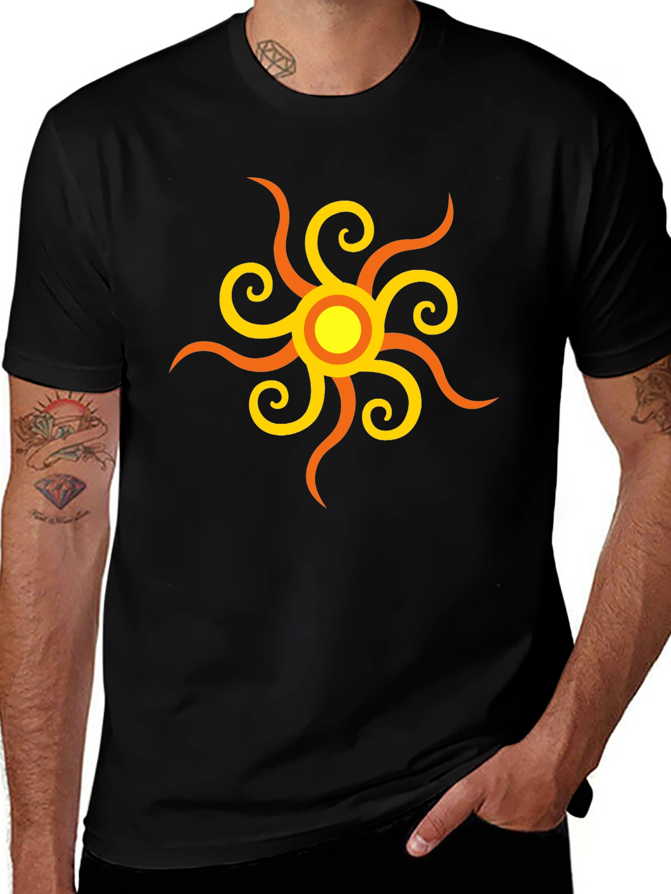 Sunburst Graphic Tee - Stylish Black Cotton Shirt