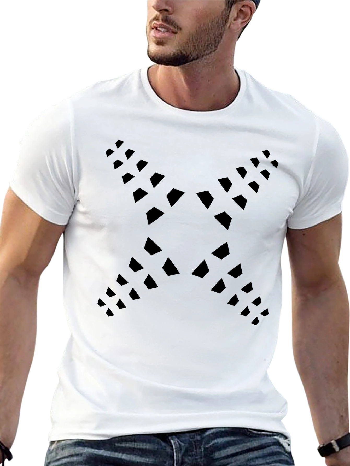 Geometric X Print Black T-Shirt