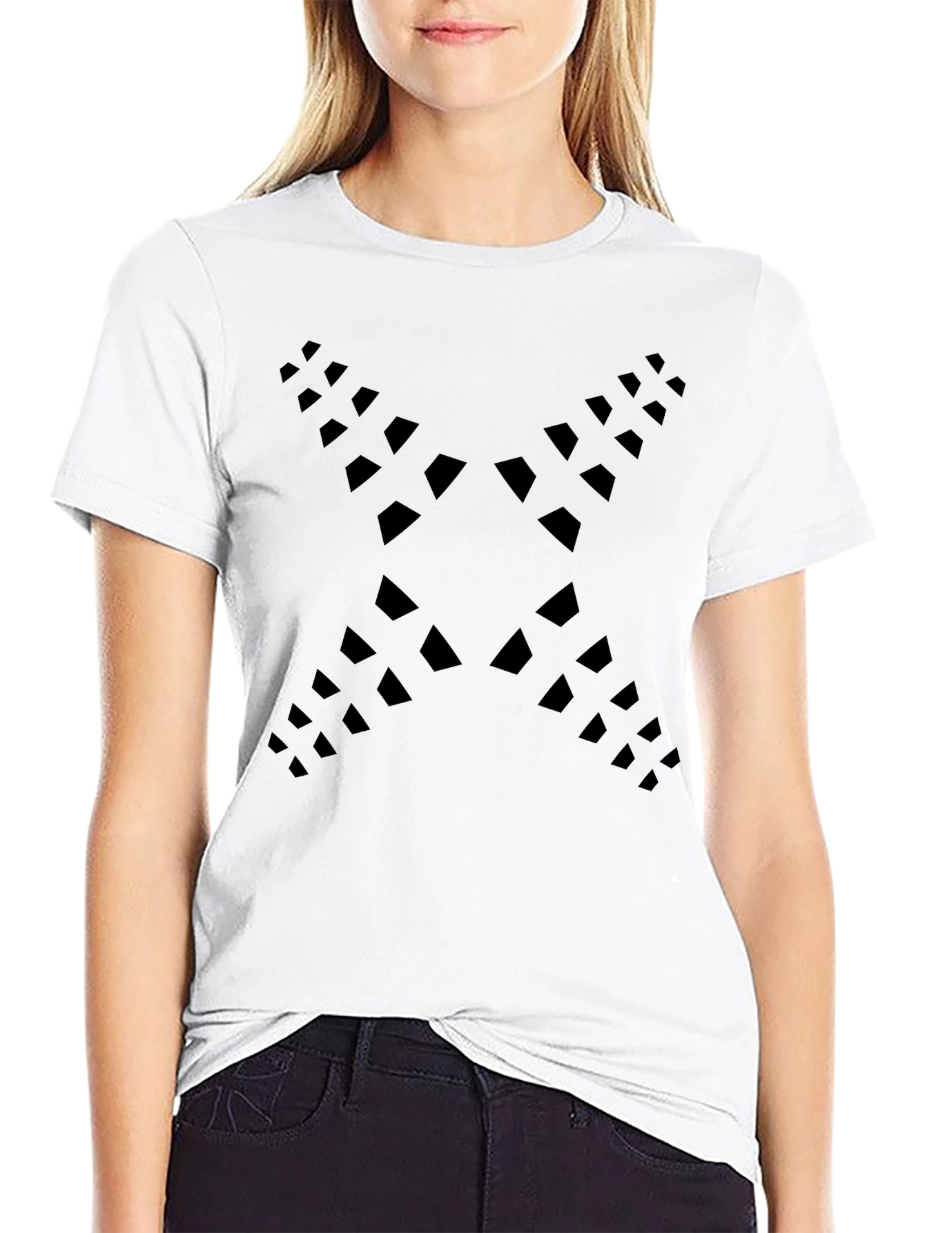 Geometric X Print Black T-Shirt