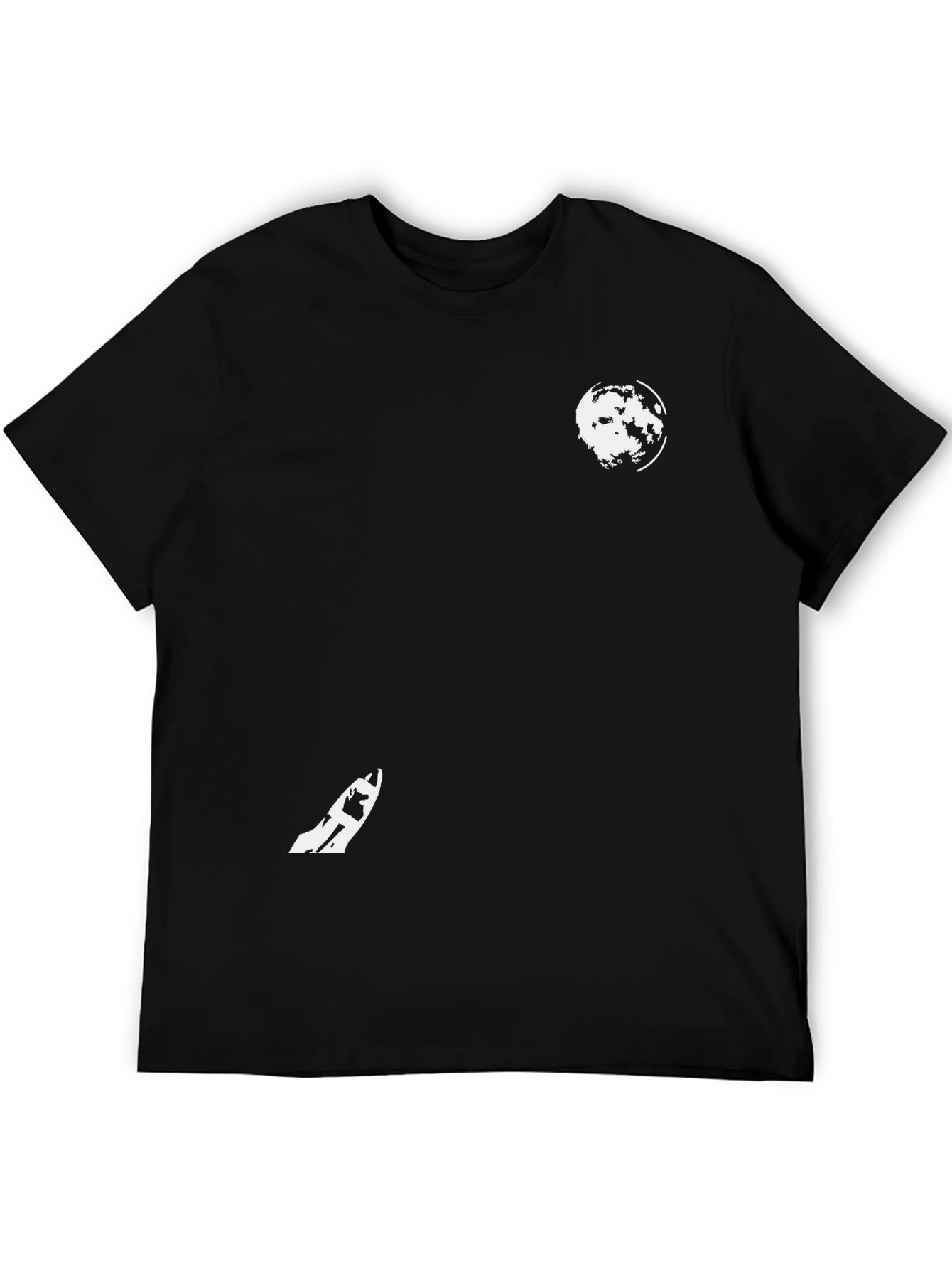 Black Graphic Tee - Moon & Skateboard Design