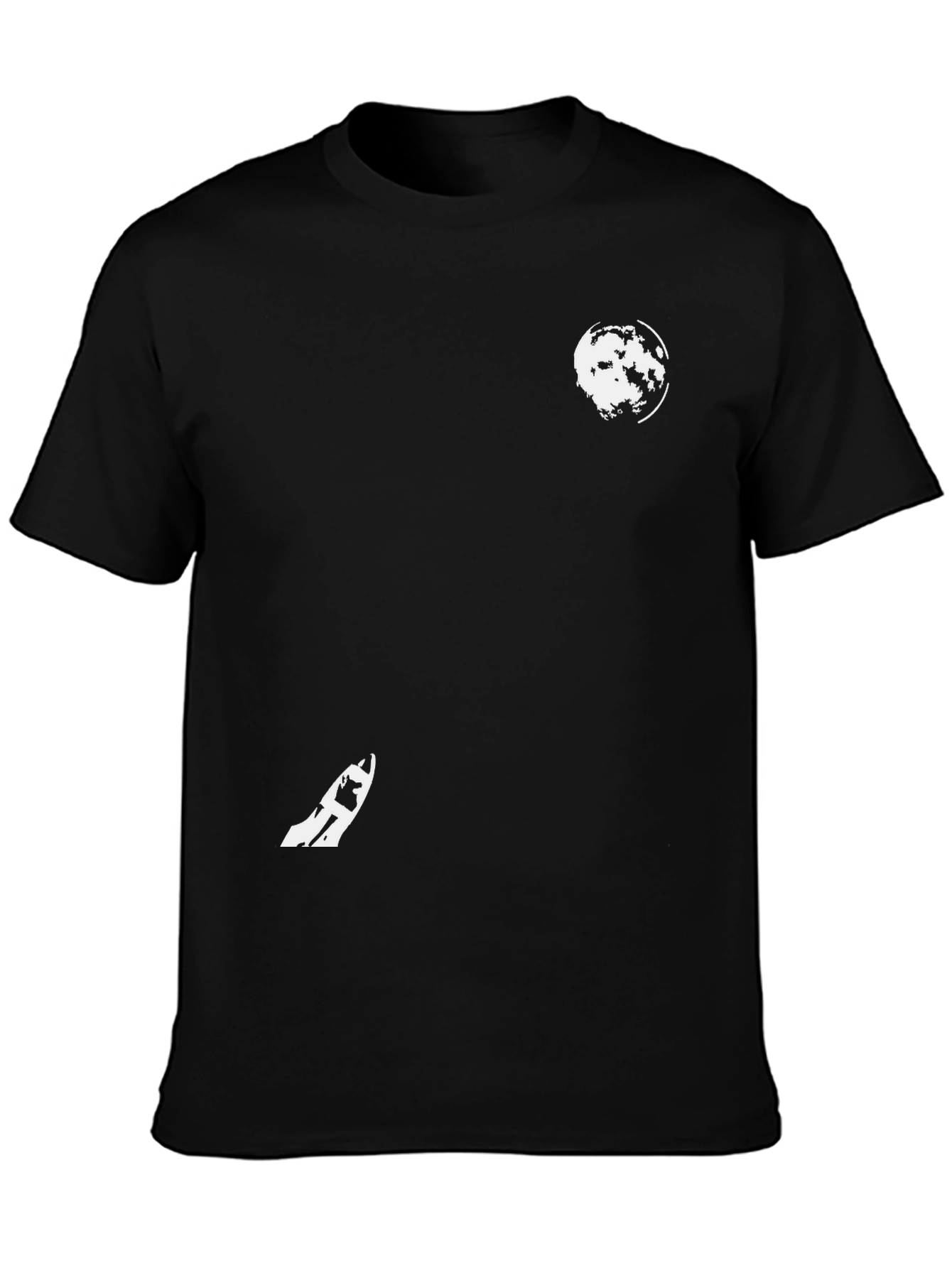 Black Graphic Tee - Moon & Skateboard Design