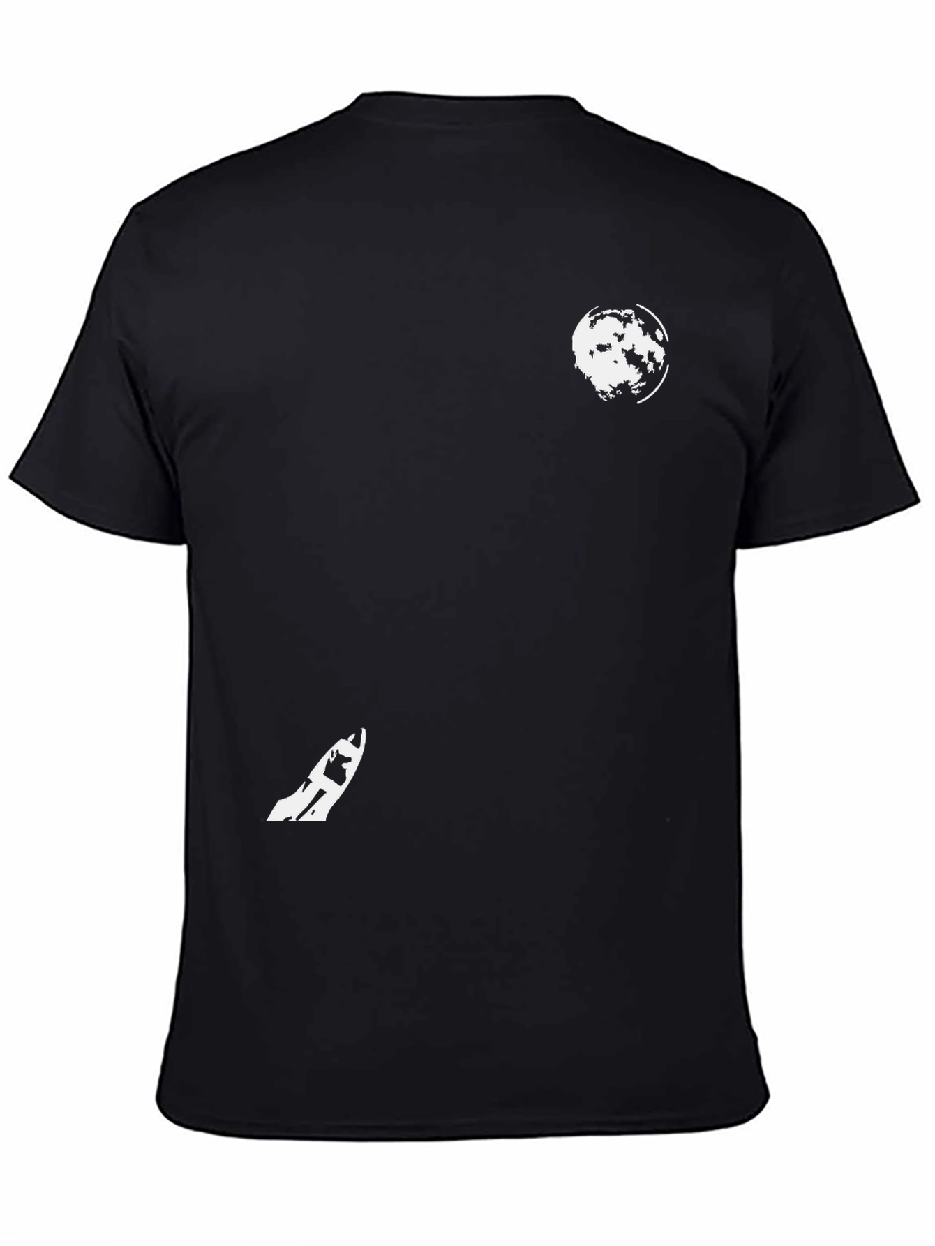 Black Graphic Tee - Moon & Skateboard Design