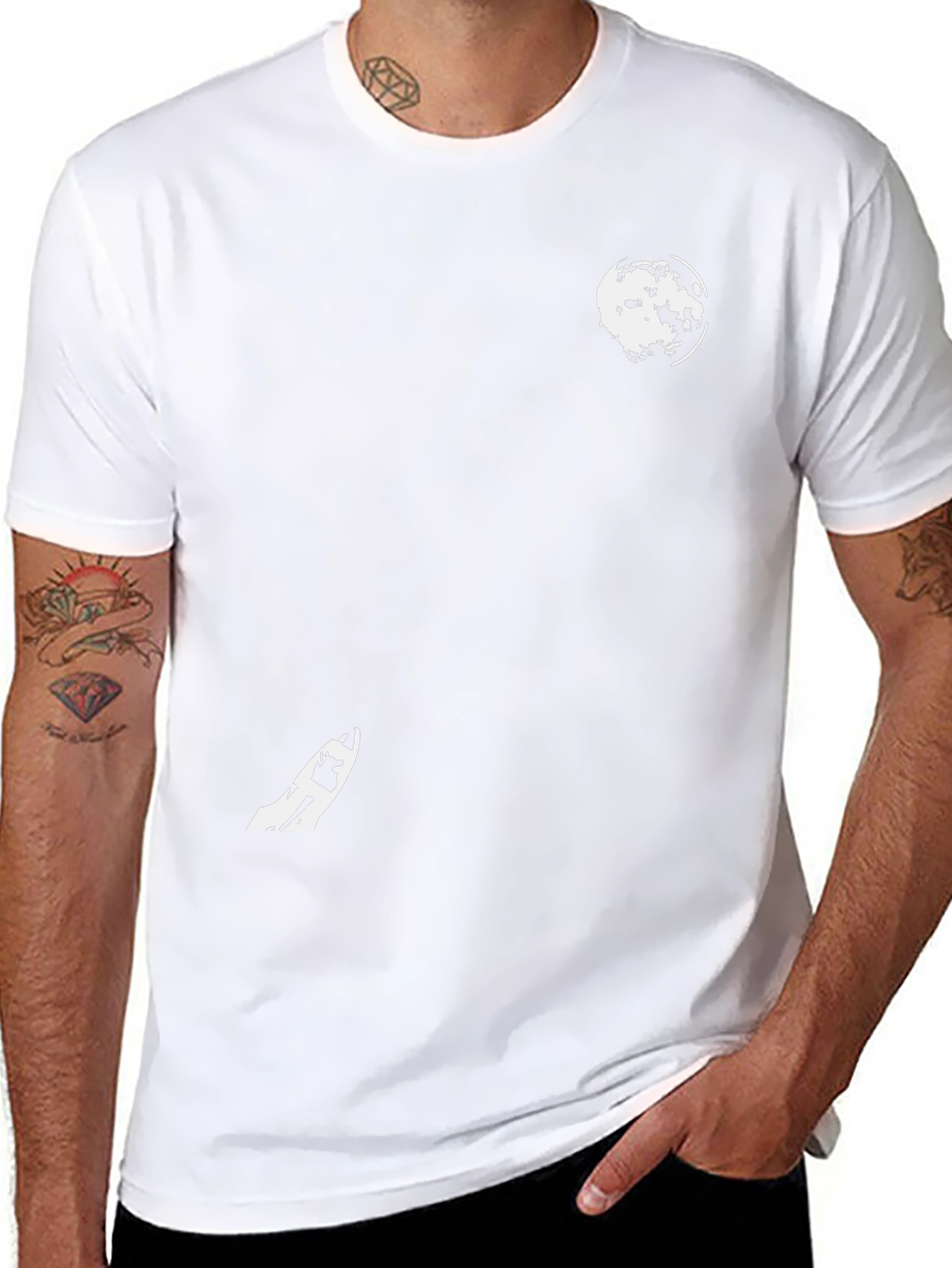Black Graphic Tee - Moon & Skateboard Design